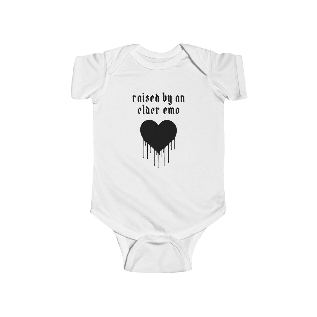 "Raised by an Elder Emo" Baby Onesie