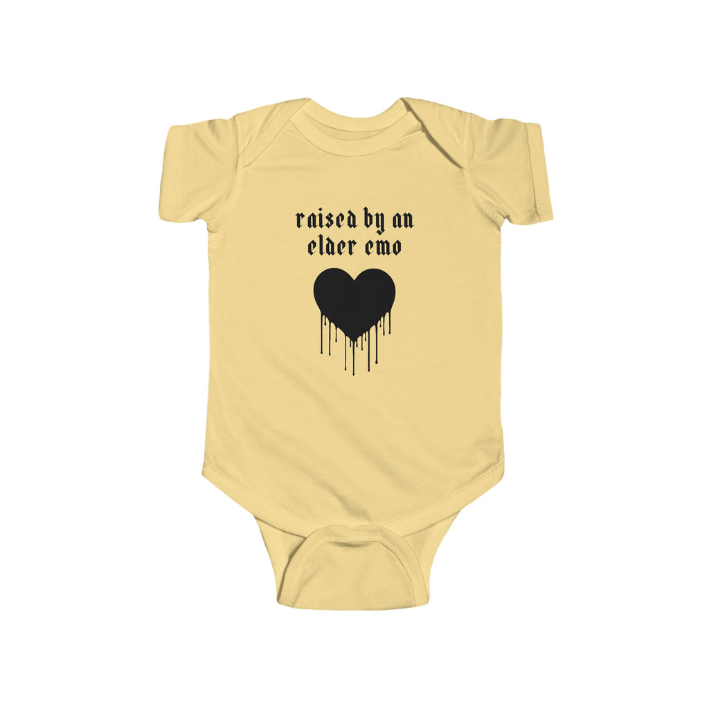 "Raised by an Elder Emo" Baby Onesie