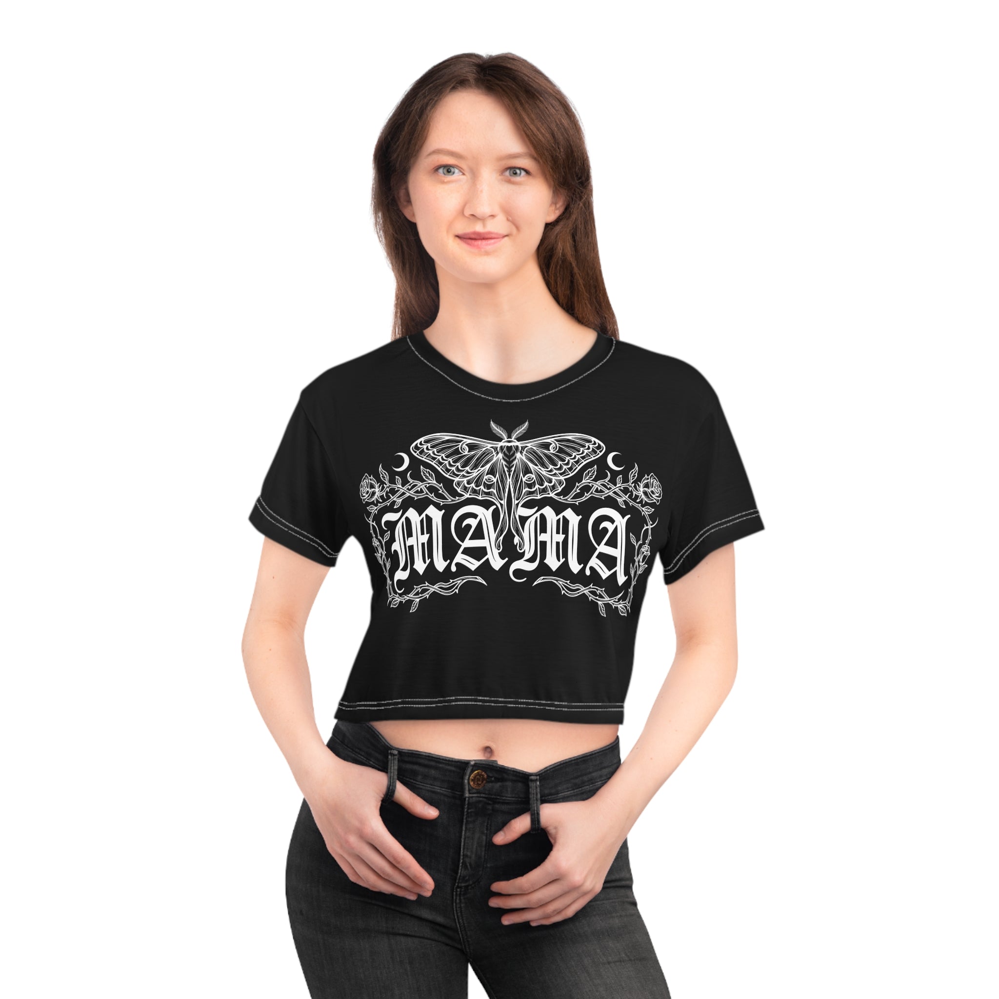 MAMA Gothic Moth Crop Tee
