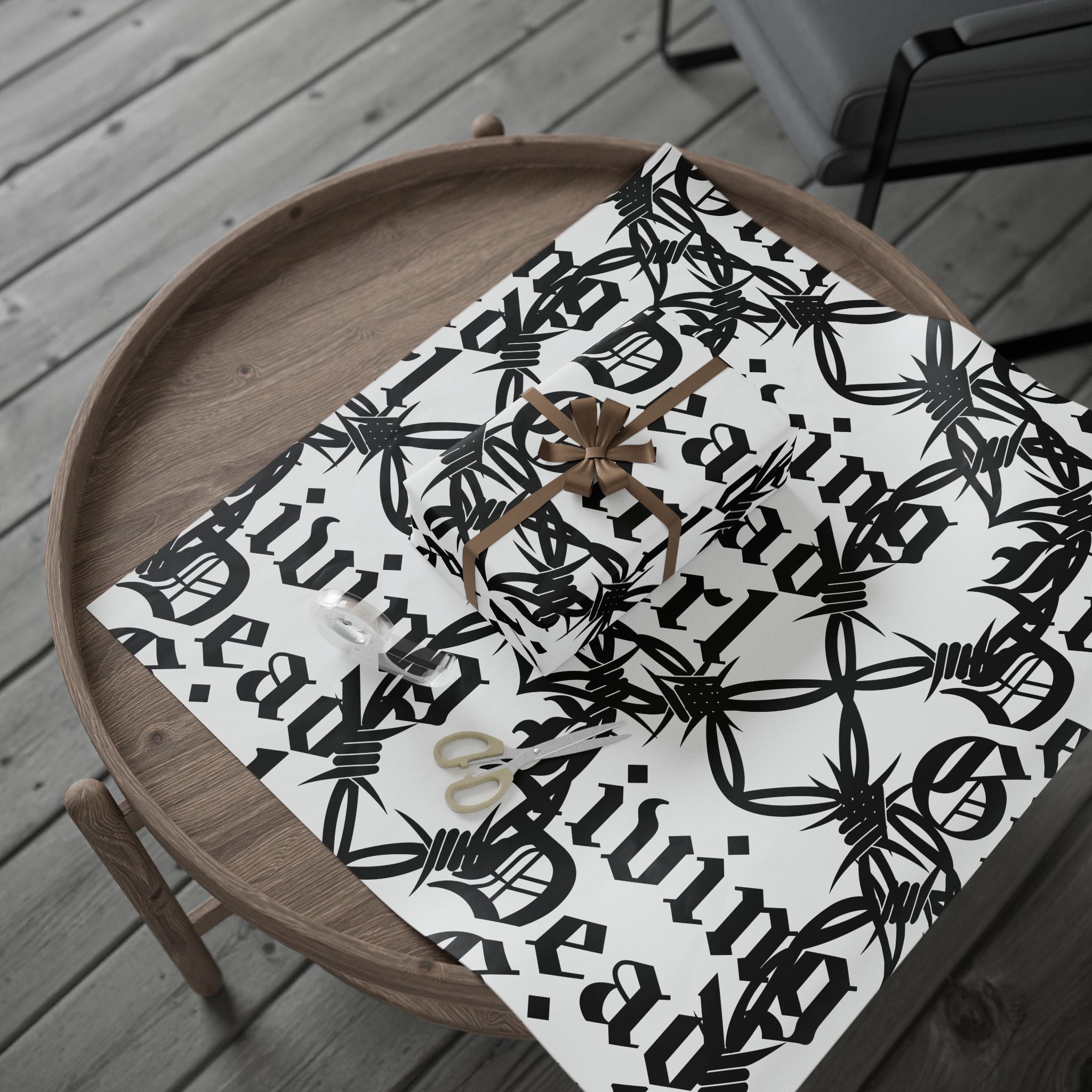 Gothic 'Dead Girl' Pattern Wrapping Paper Roll — Black & White Alternative Gift Wrap