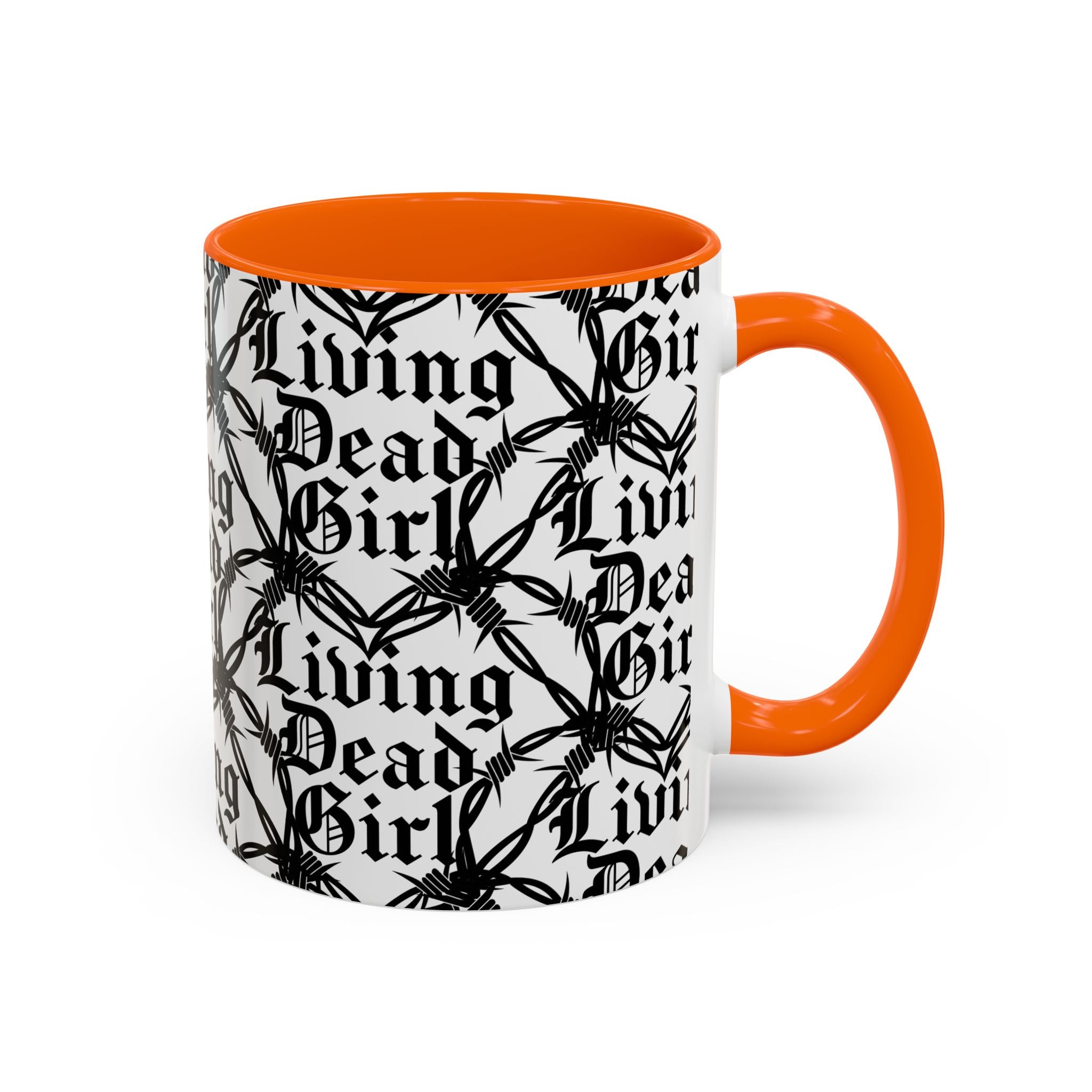 Living Dead Girl Mug | Gothic Barbed Wire Typography Accent Coffee Mug
