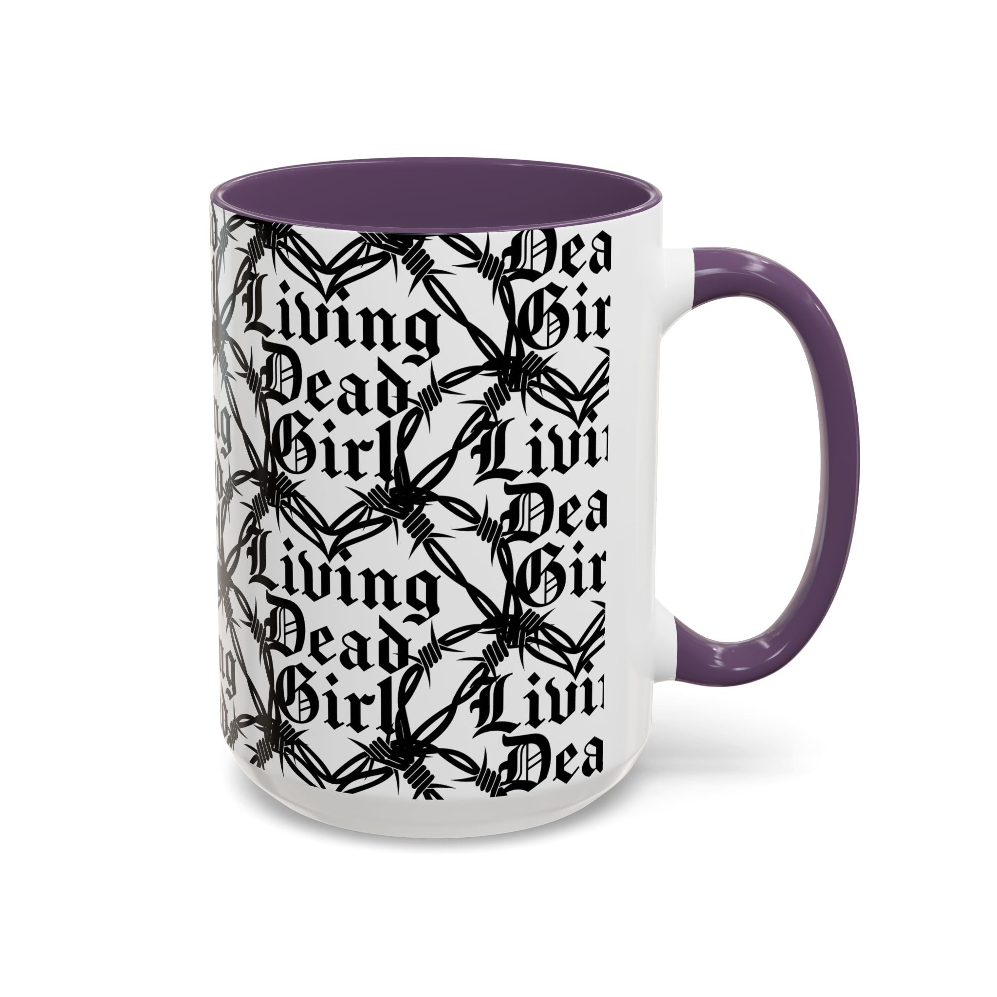 Living Dead Girl Mug | Gothic Barbed Wire Typography Accent Coffee Mug