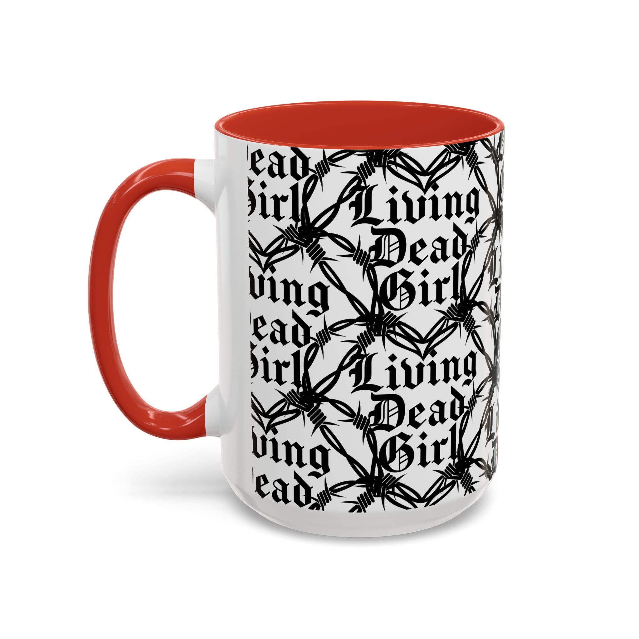 Living Dead Girl Mug | Gothic Barbed Wire Typography Accent Coffee Mug
