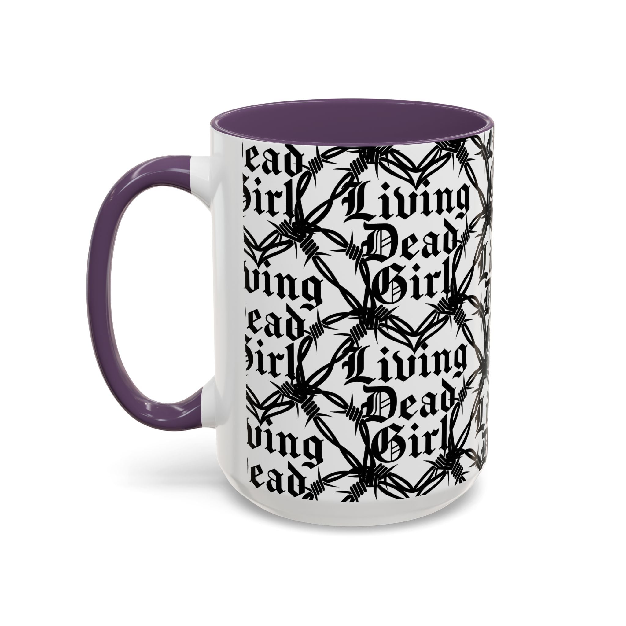 Living Dead Girl Mug | Gothic Barbed Wire Typography Accent Coffee Mug