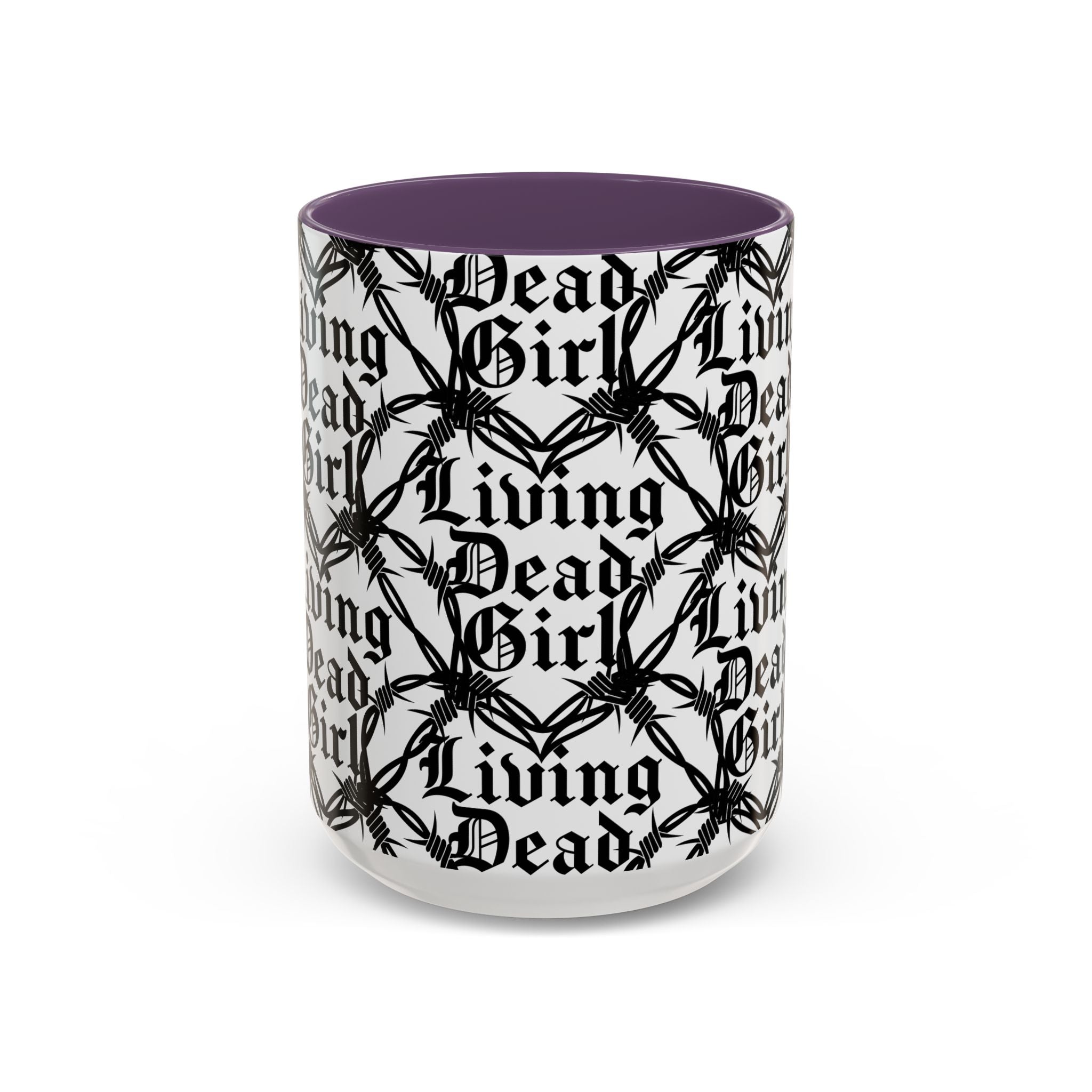 Living Dead Girl Mug | Gothic Barbed Wire Typography Accent Coffee Mug