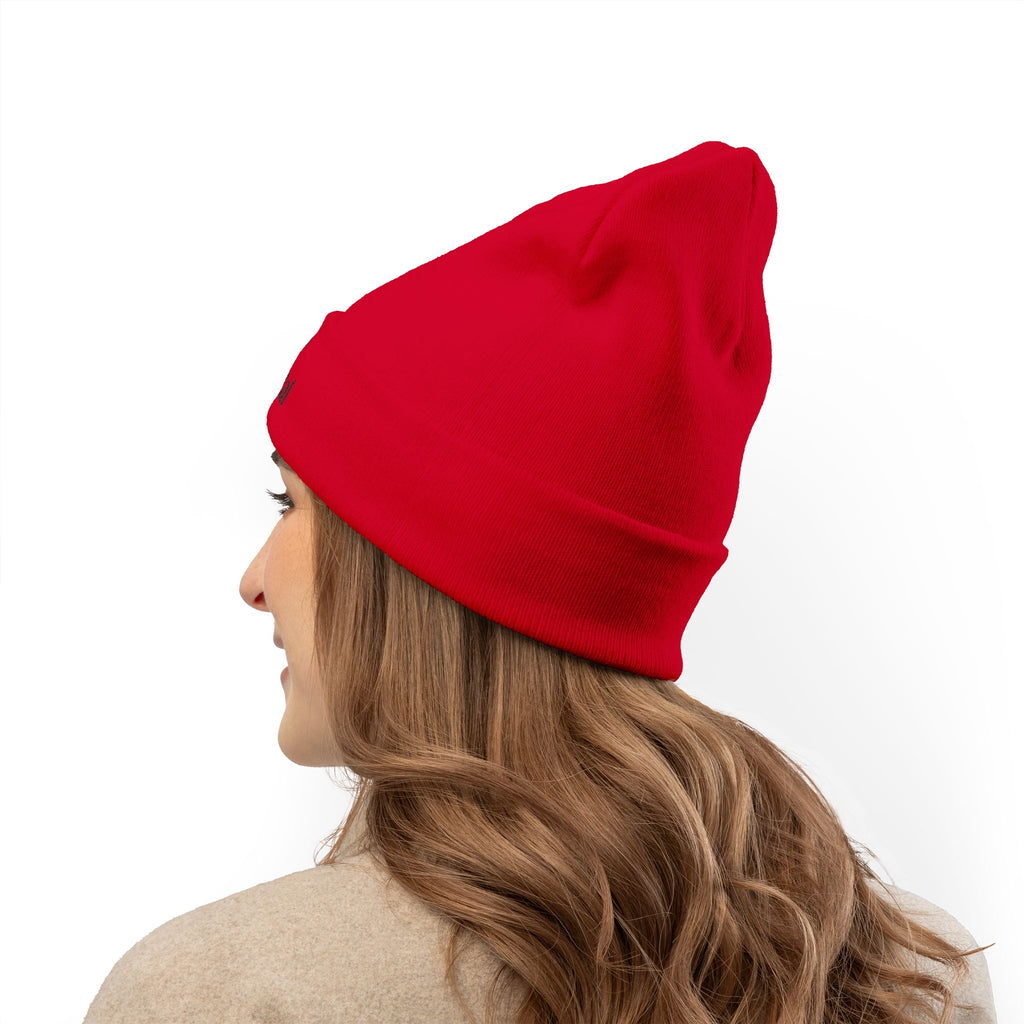 Embroidered Beanie — "hot girls cry to metal" Knit Winter Hat