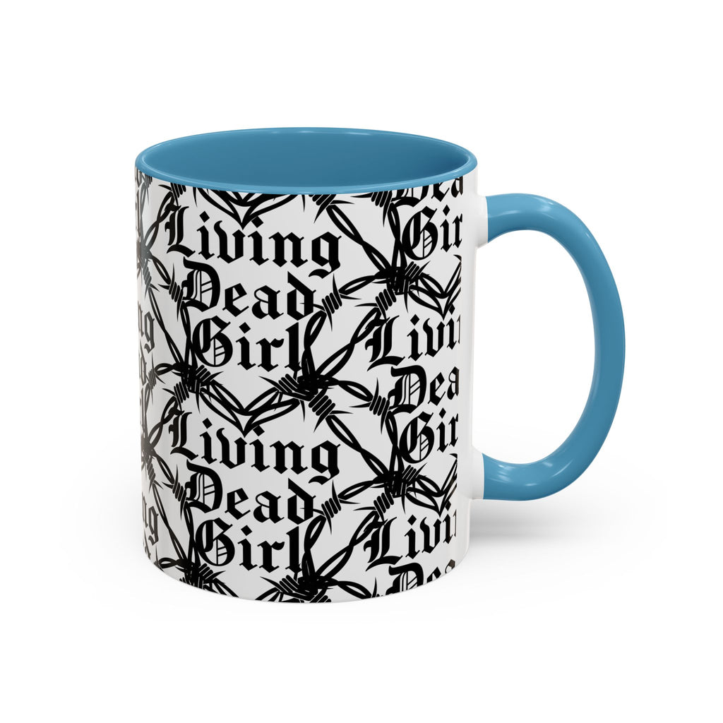 Living Dead Girl Mug | Gothic Barbed Wire Typography Accent Coffee Mug