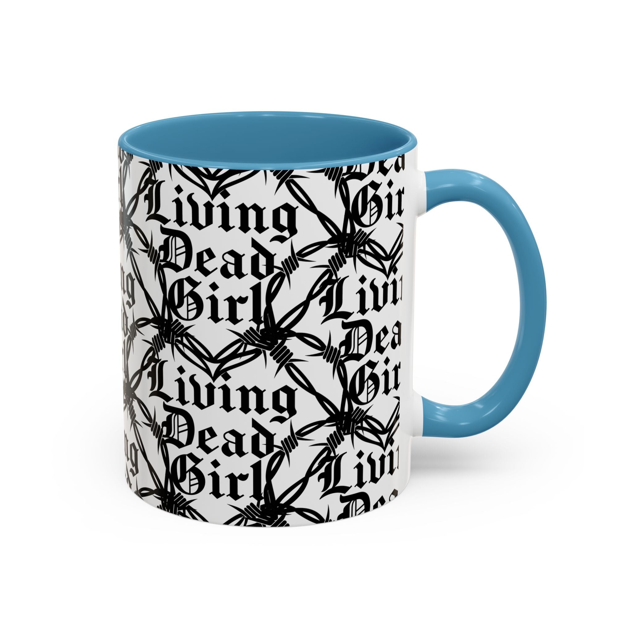 Living Dead Girl Mug | Gothic Barbed Wire Typography Accent Coffee Mug