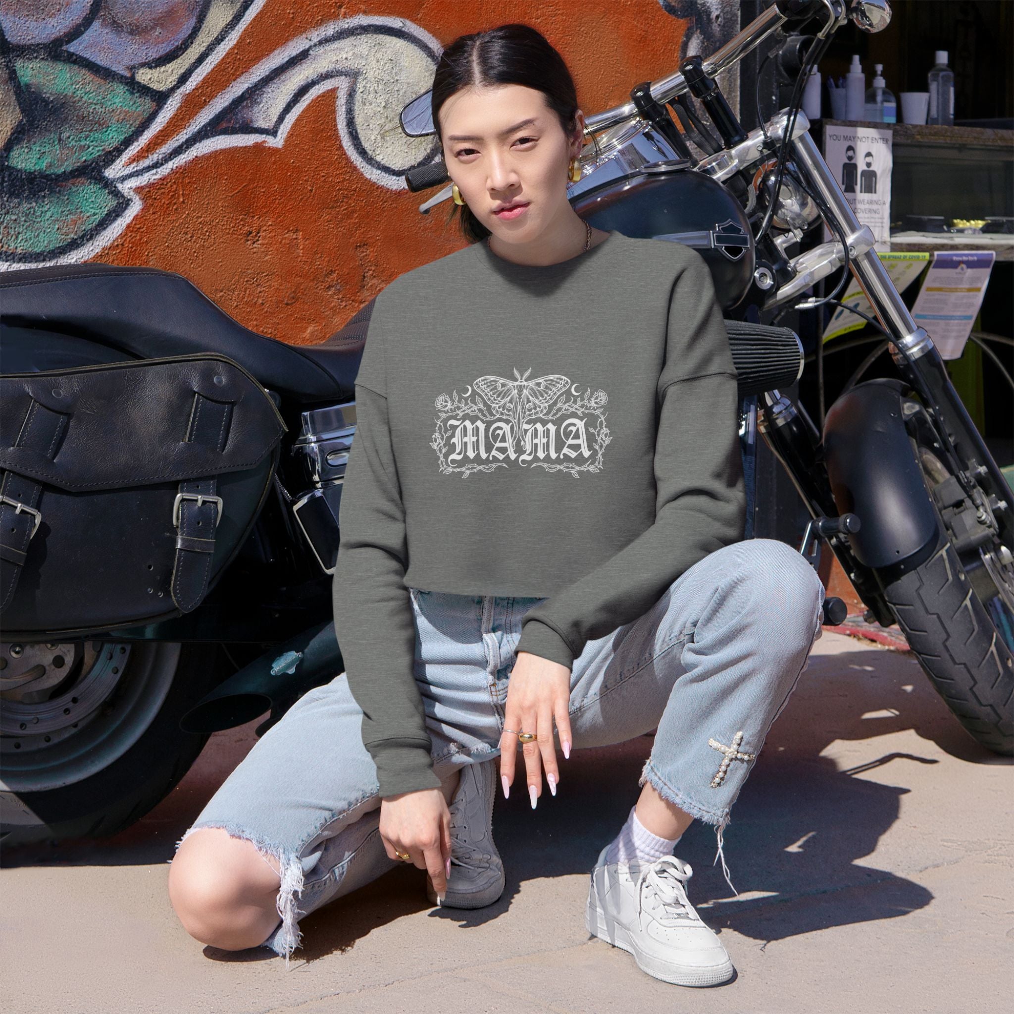 Goth/Whimsy Mama Floral Cropped Sweatshirt