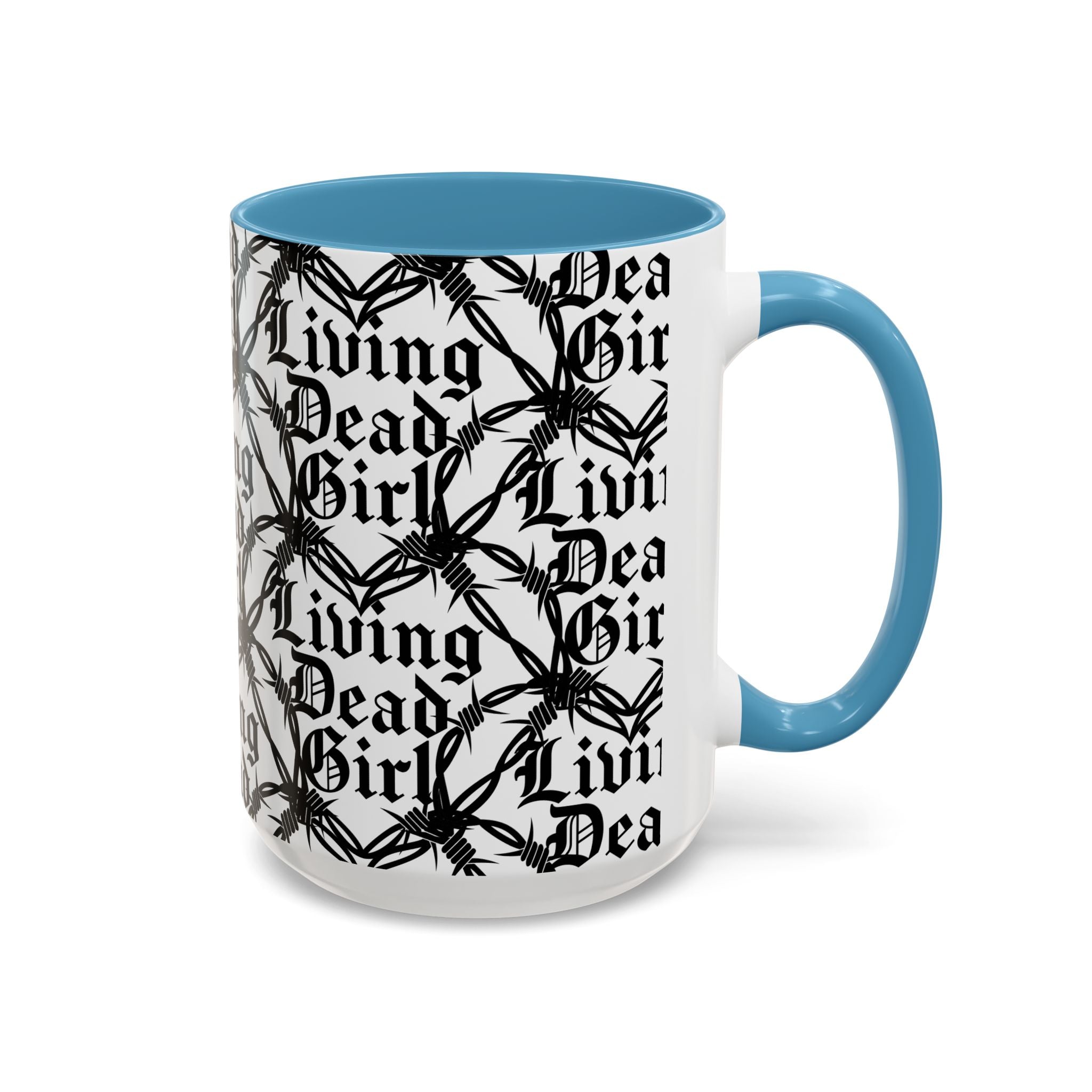Living Dead Girl Mug | Gothic Barbed Wire Typography Accent Coffee Mug