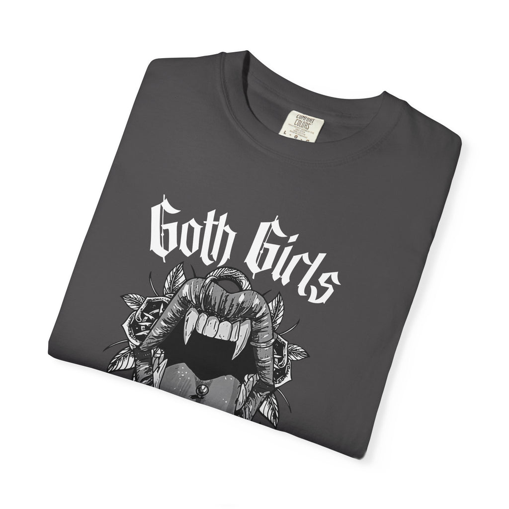 Goth Girls Taste Better T-shirt | Vampire Fangs, Roses, Gothic Script