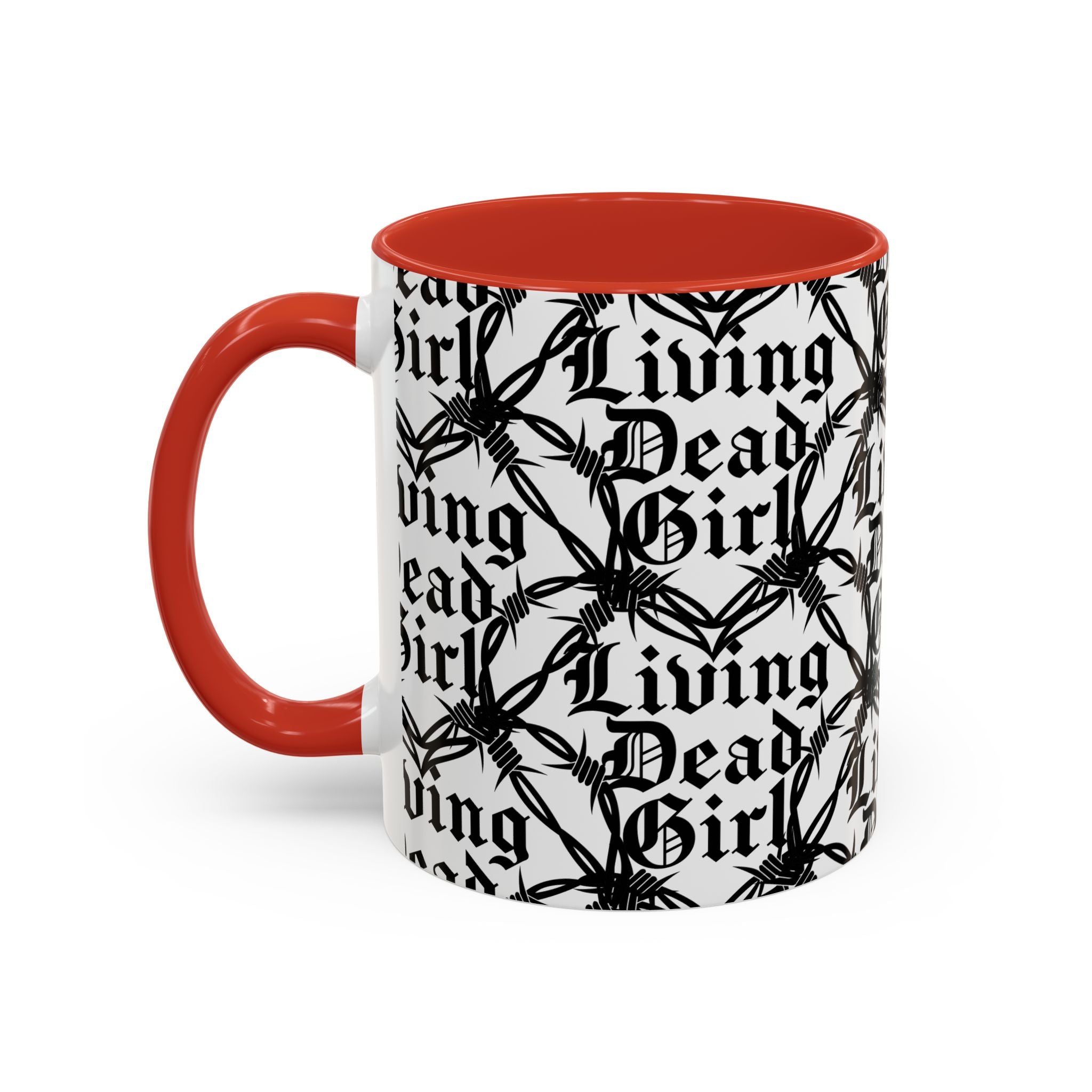 Living Dead Girl Mug | Gothic Barbed Wire Typography Accent Coffee Mug