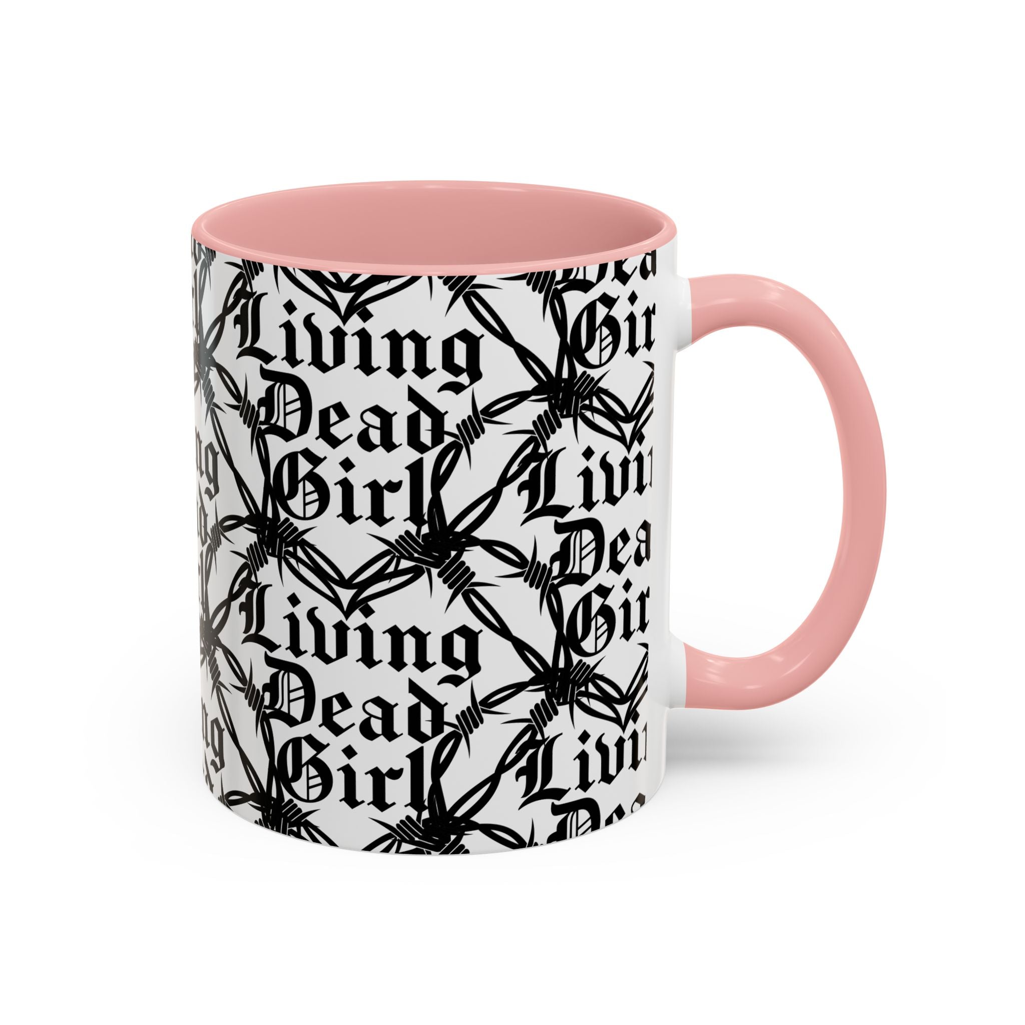 Living Dead Girl Mug | Gothic Barbed Wire Typography Accent Coffee Mug