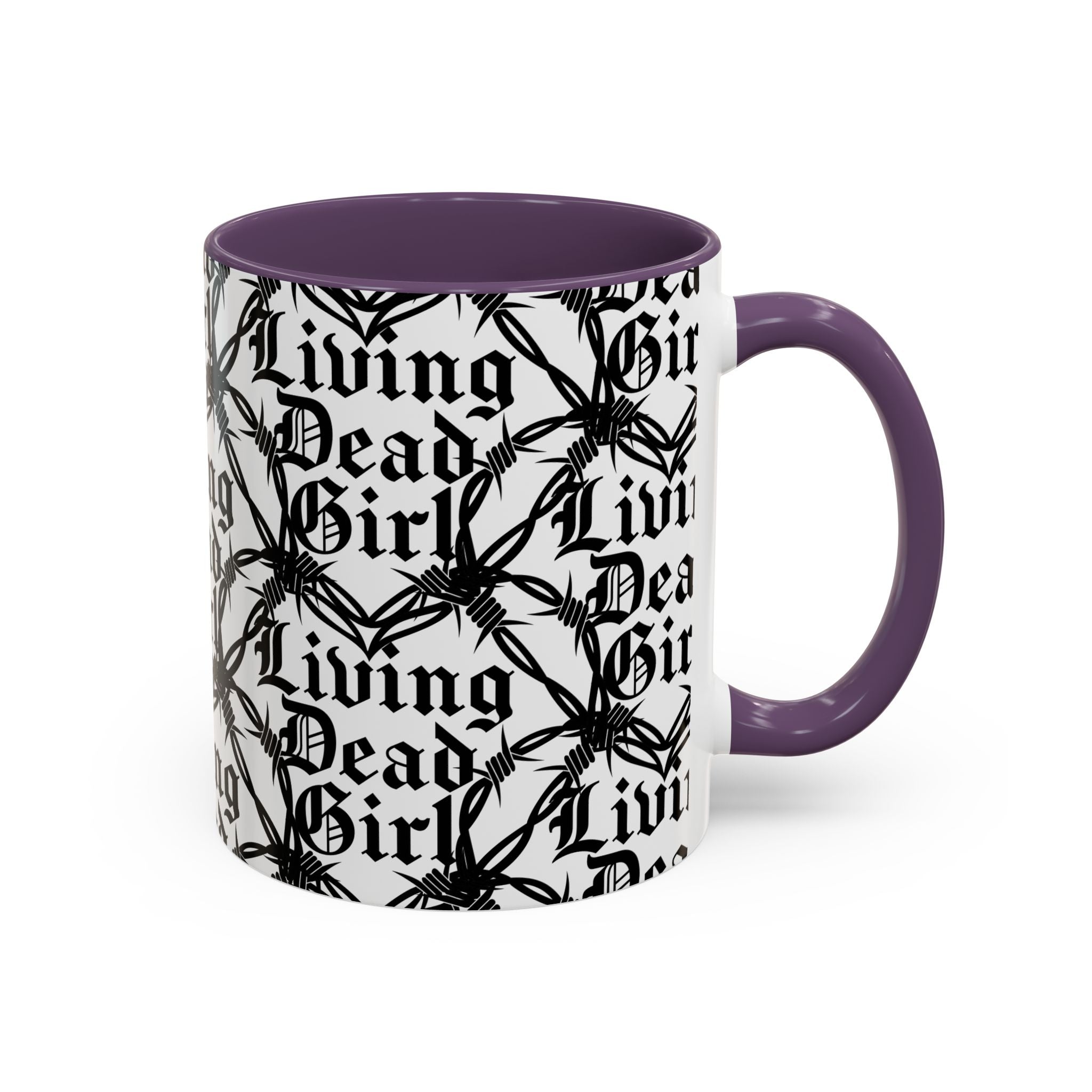 Living Dead Girl Mug | Gothic Barbed Wire Typography Accent Coffee Mug