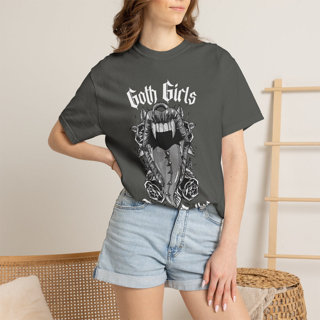 Goth Girls Taste Better T-shirt | Vampire Fangs, Roses, Gothic Script
