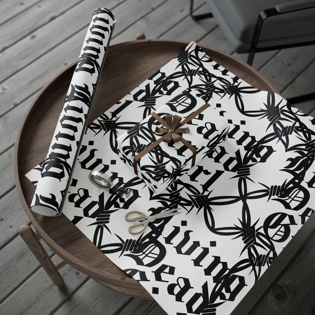 Gothic 'Dead Girl' Pattern Wrapping Paper Roll — Black & White Alternative Gift Wrap