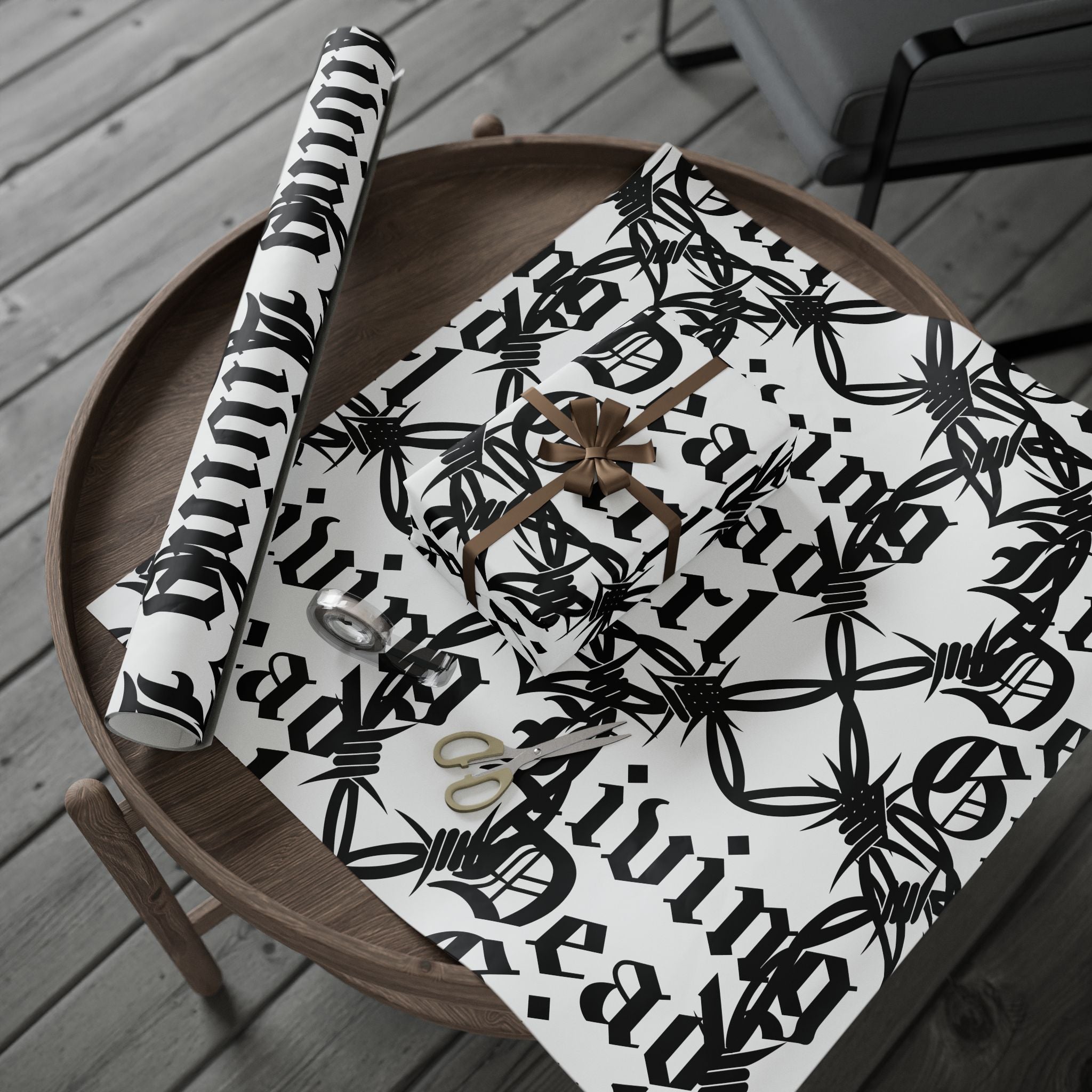 Gothic 'Dead Girl' Pattern Wrapping Paper Roll — Black & White Alternative Gift Wrap