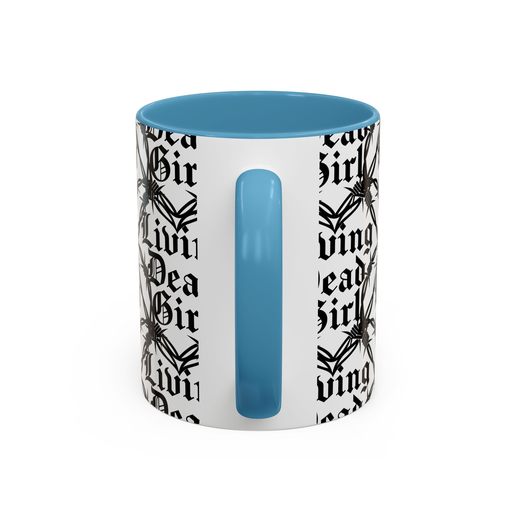Living Dead Girl Mug | Gothic Barbed Wire Typography Accent Coffee Mug