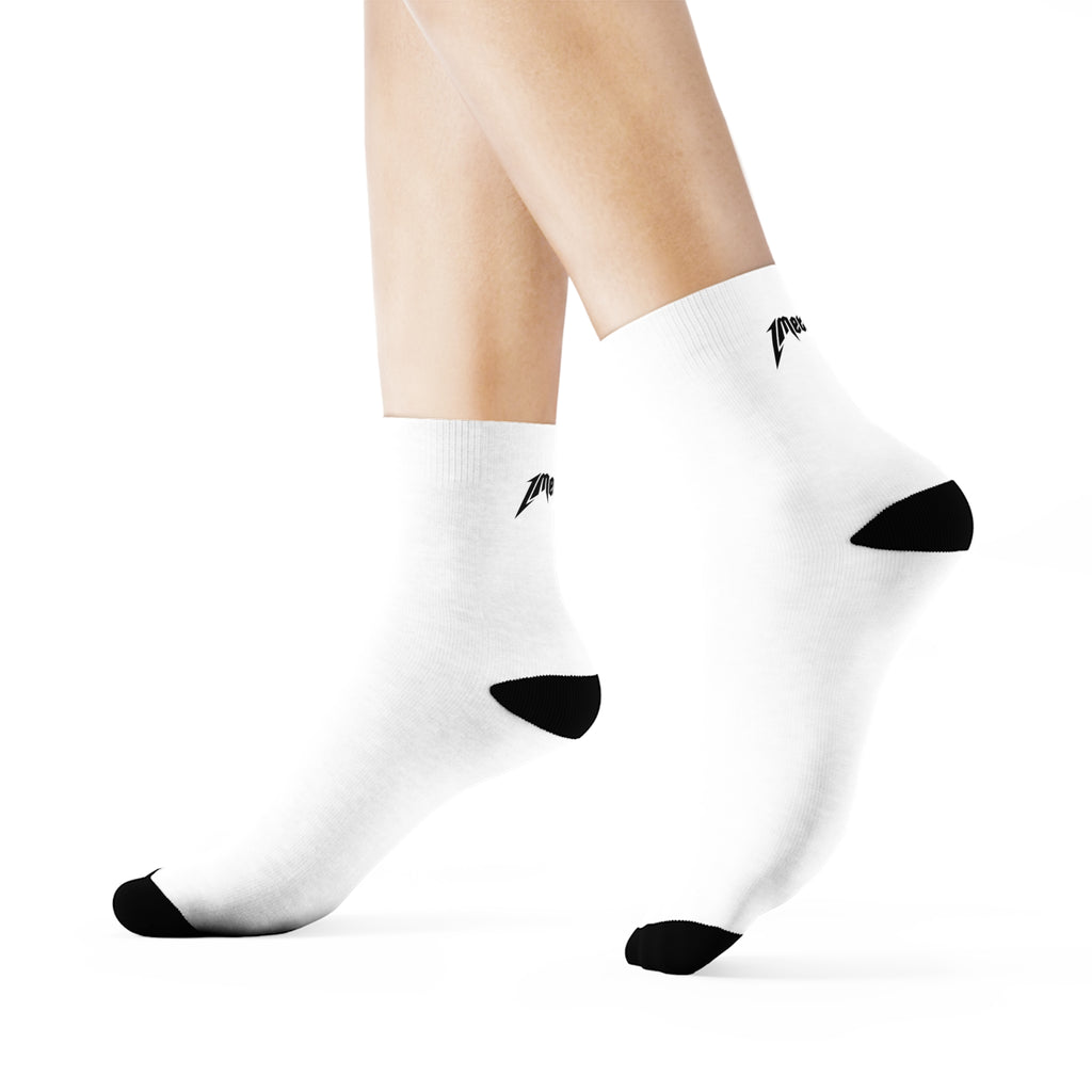 Metal Dad Crew Socks — White Athletic Socks with 'Metal Dad' Logo