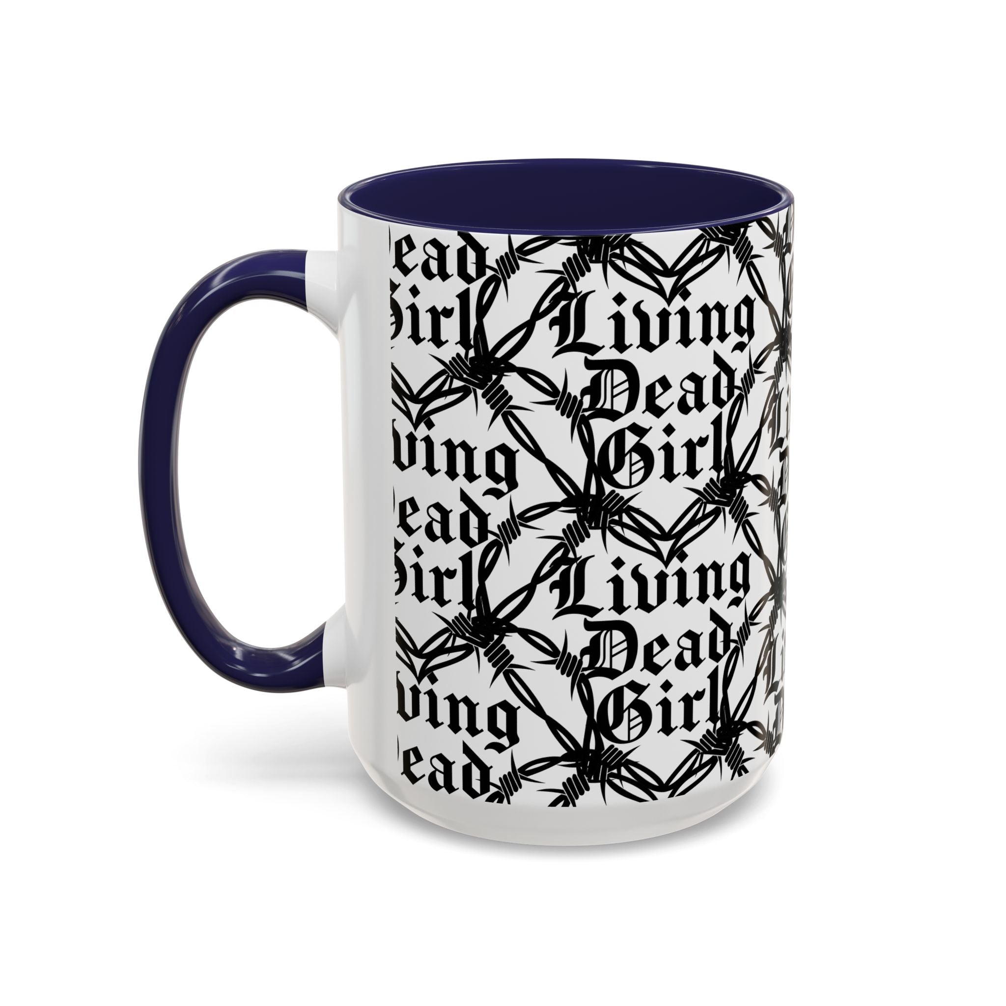 Living Dead Girl Mug | Gothic Barbed Wire Typography Accent Coffee Mug