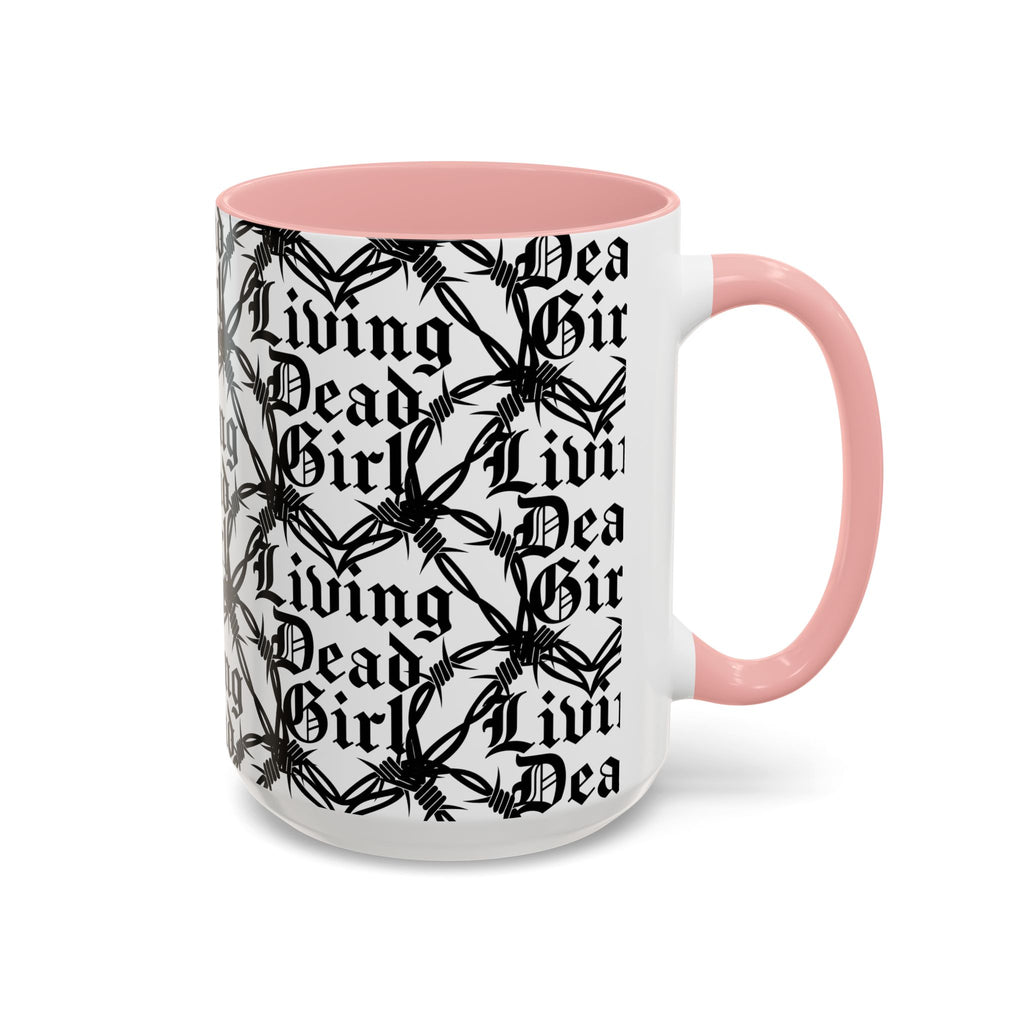 Living Dead Girl Mug | Gothic Barbed Wire Typography Accent Coffee Mug