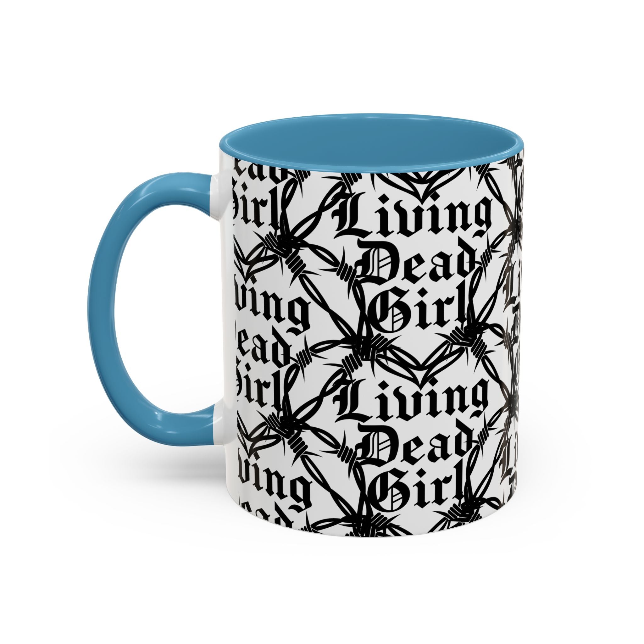 Living Dead Girl Mug | Gothic Barbed Wire Typography Accent Coffee Mug