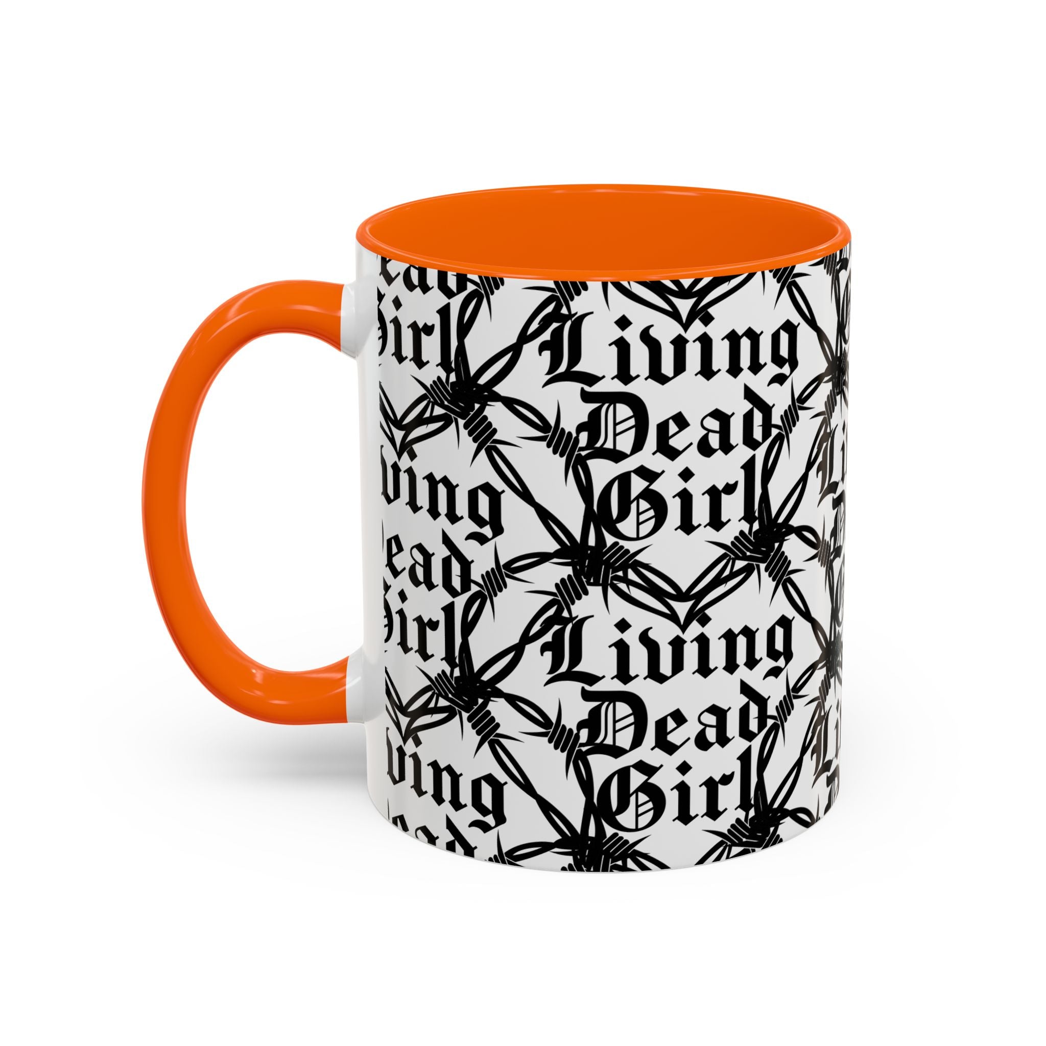 Living Dead Girl Mug | Gothic Barbed Wire Typography Accent Coffee Mug