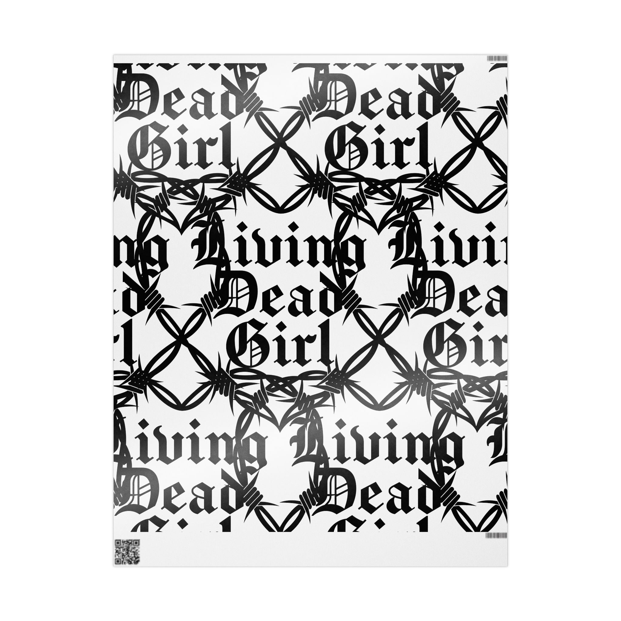 Gothic 'Dead Girl' Pattern Wrapping Paper Roll — Black & White Alternative Gift Wrap