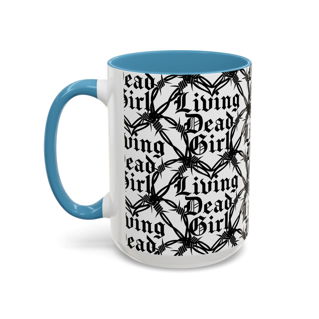Living Dead Girl Mug | Gothic Barbed Wire Typography Accent Coffee Mug