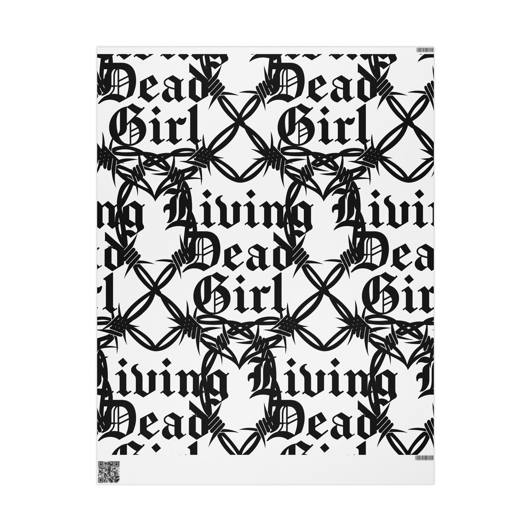 Gothic 'Dead Girl' Pattern Wrapping Paper Roll — Black & White Alternative Gift Wrap