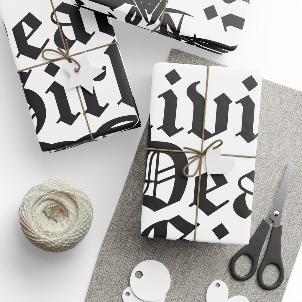 Gothic 'Dead Girl' Pattern Wrapping Paper Roll — Black & White Alternative Gift Wrap