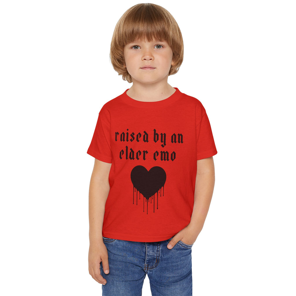"Raised by an Elder Emo" Dripping Heart Kids Tee