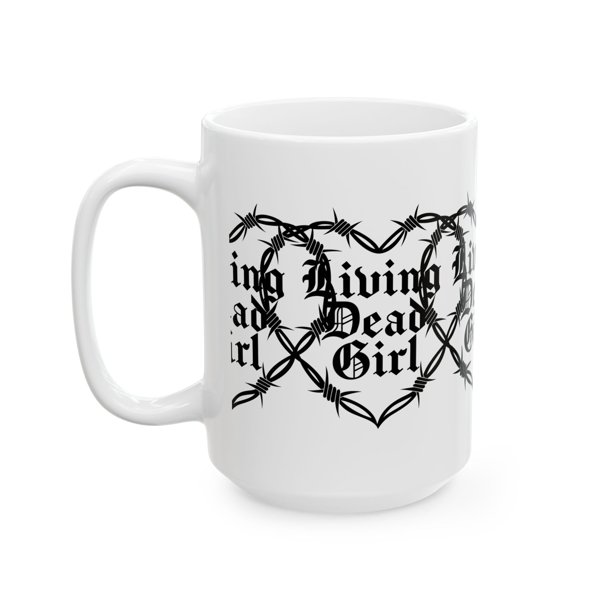 Living Dead Girl mug | Gothic barbed wire heart coffee cup