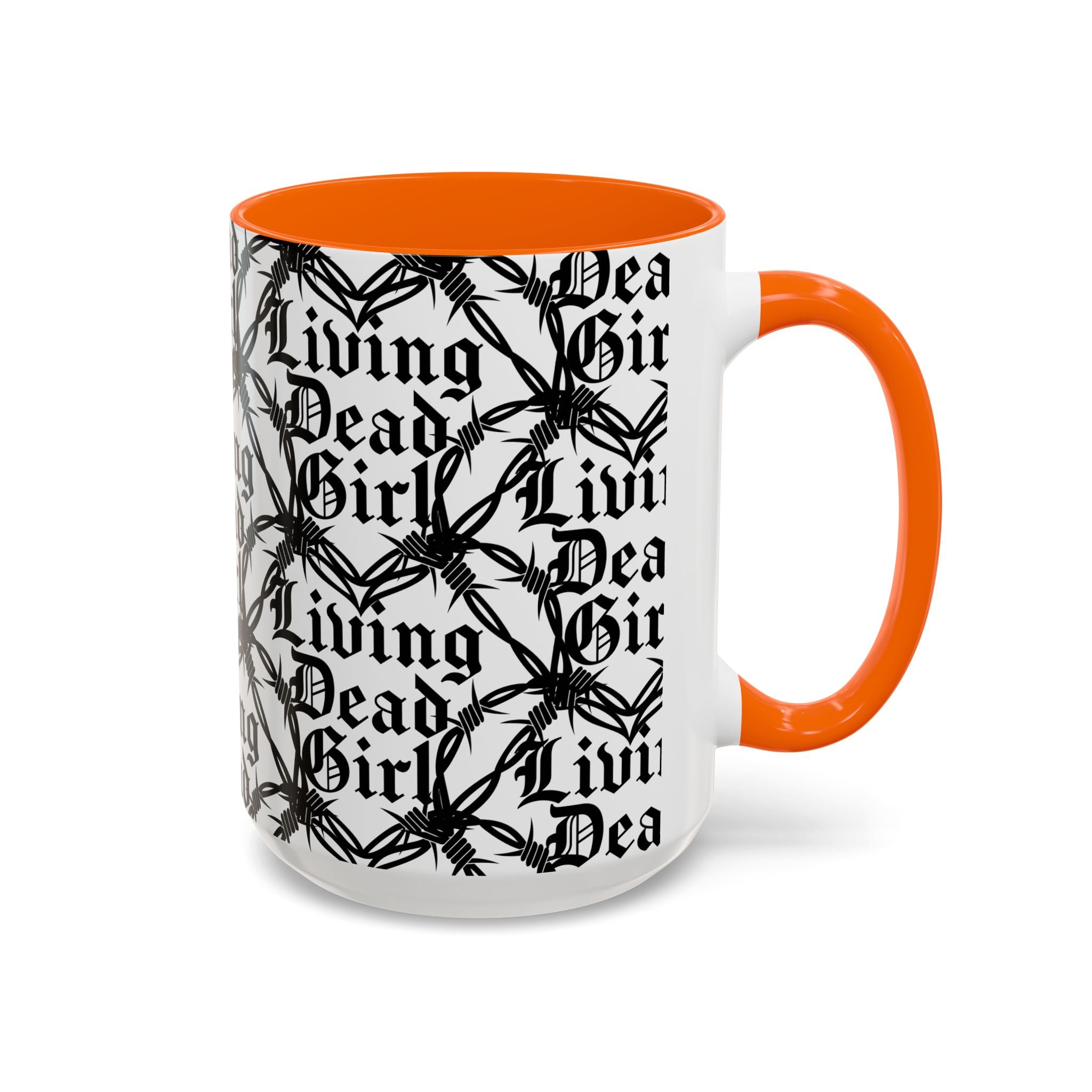 Living Dead Girl Mug | Gothic Barbed Wire Typography Accent Coffee Mug