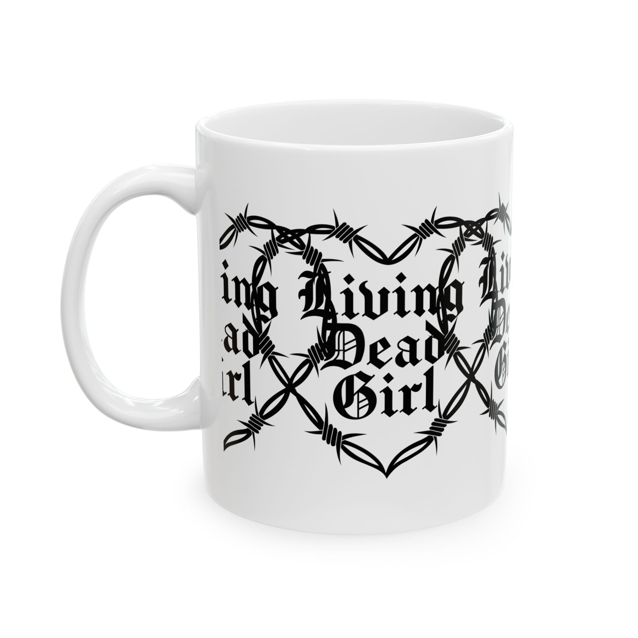 Living Dead Girl mug | Gothic barbed wire heart coffee cup