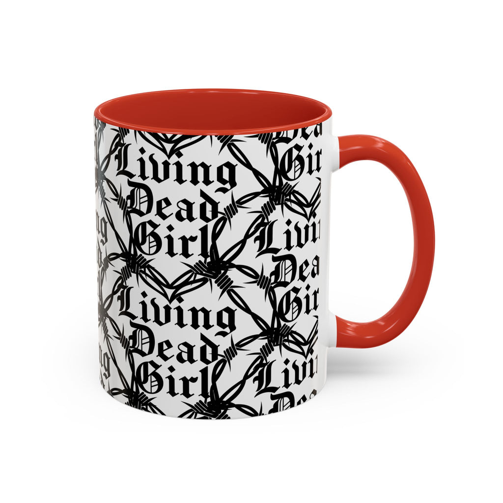 Living Dead Girl Mug | Gothic Barbed Wire Typography Accent Coffee Mug