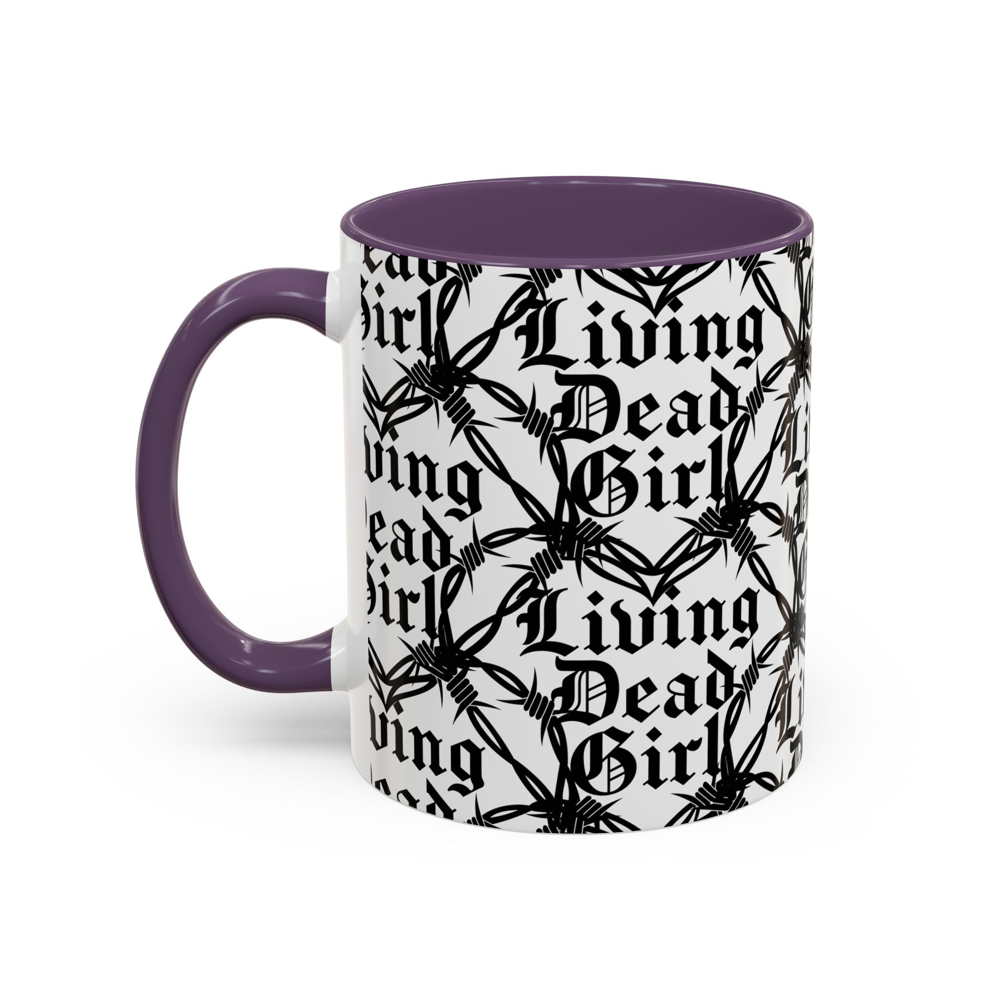 Living Dead Girl Mug | Gothic Barbed Wire Typography Accent Coffee Mug