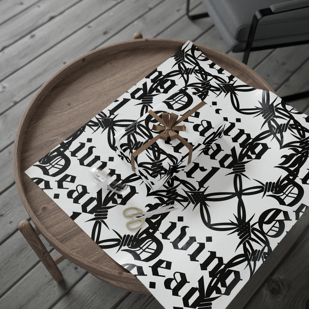 Gothic 'Dead Girl' Pattern Wrapping Paper Roll — Black & White Alternative Gift Wrap