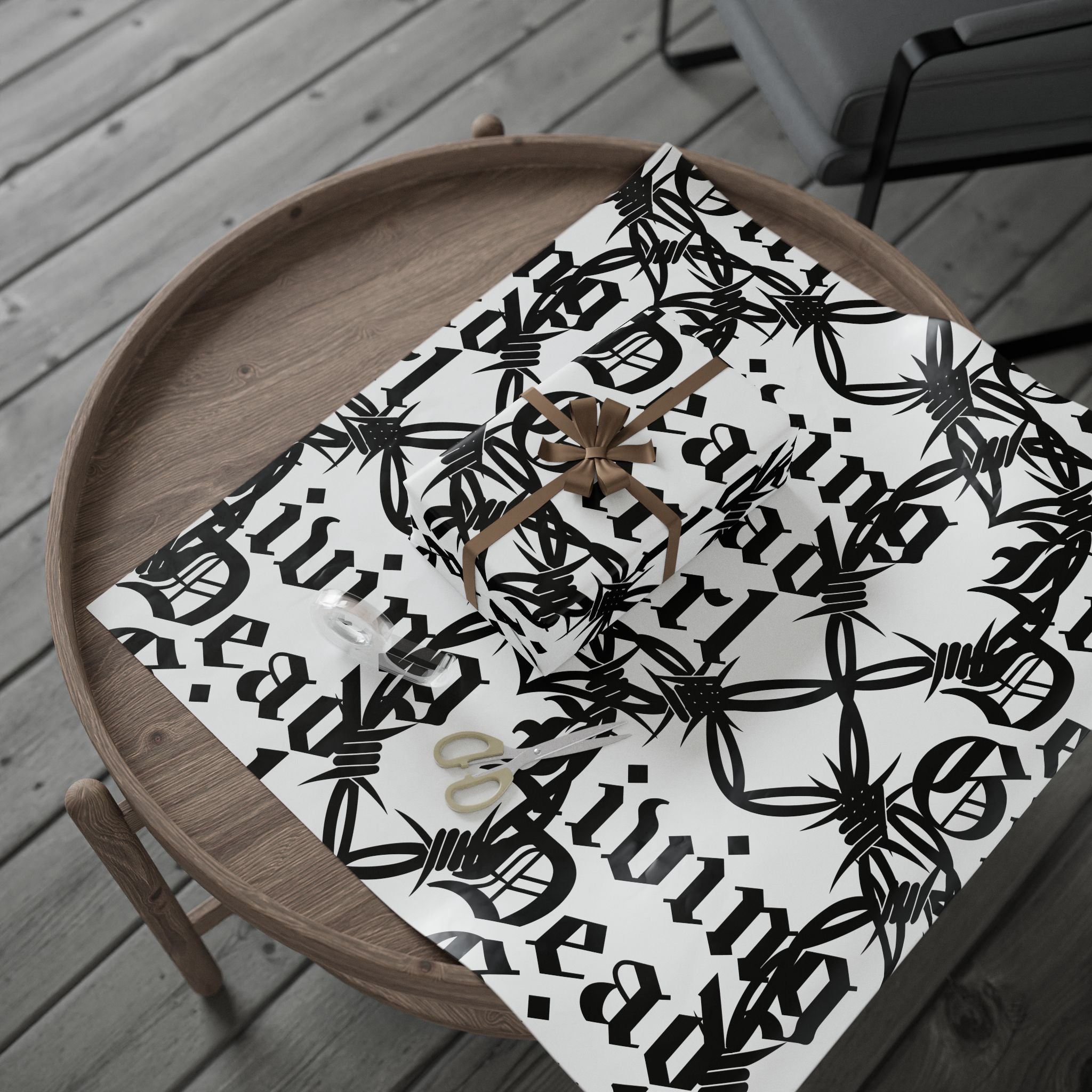 Gothic 'Dead Girl' Pattern Wrapping Paper Roll — Black & White Alternative Gift Wrap