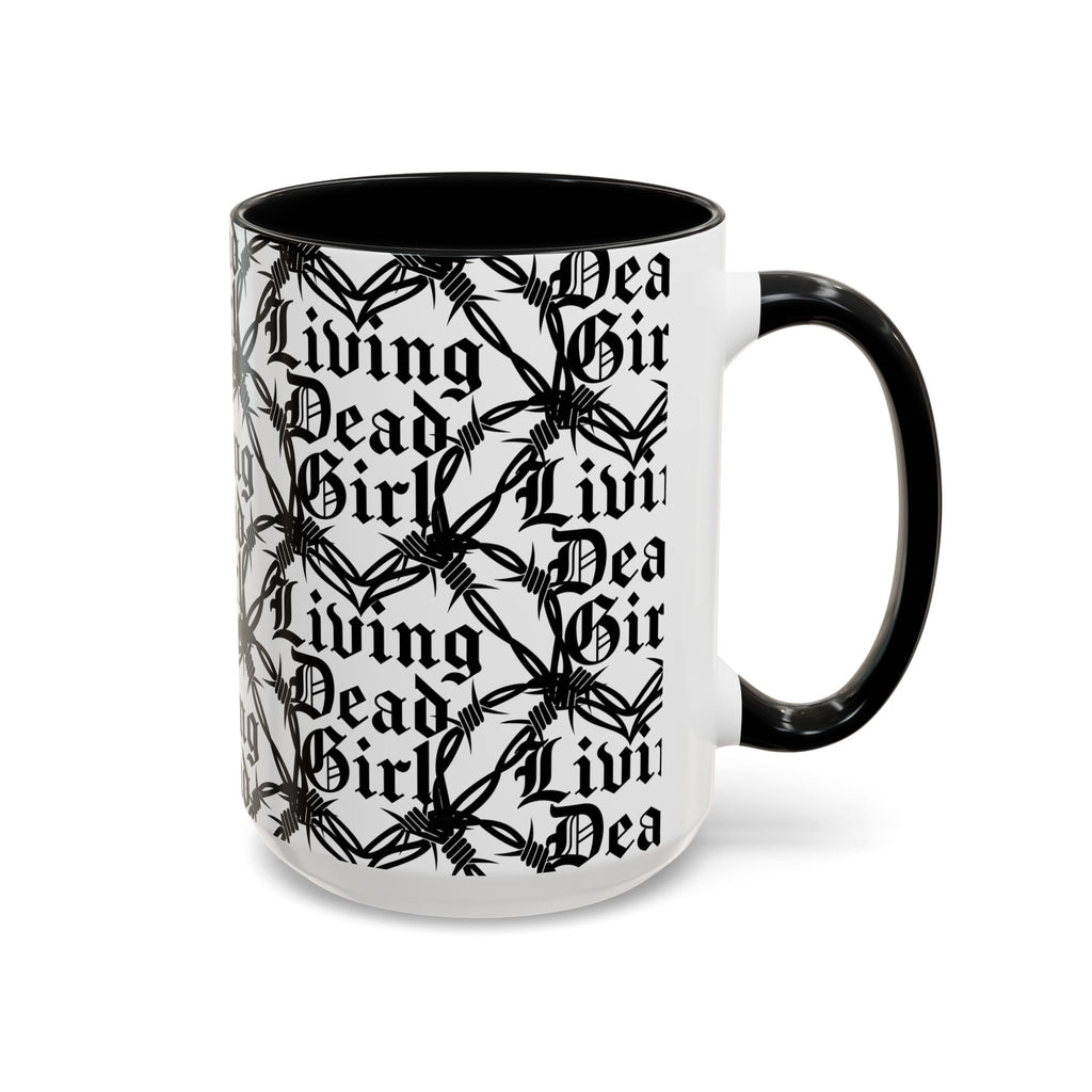 Living Dead Girl Mug | Gothic Barbed Wire Typography Accent Coffee Mug