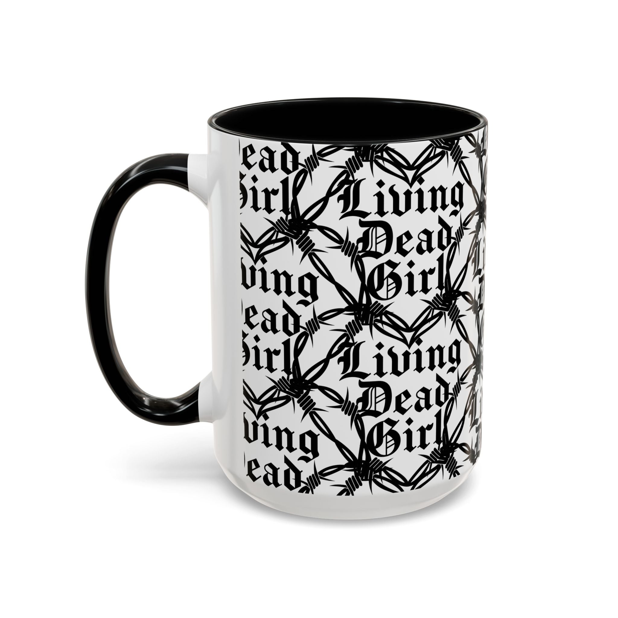 Living Dead Girl Mug | Gothic Barbed Wire Typography Accent Coffee Mug