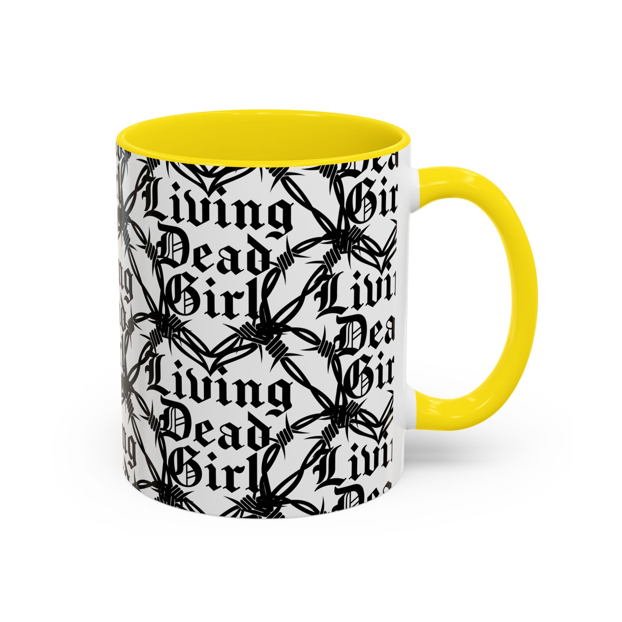 Living Dead Girl Mug | Gothic Barbed Wire Typography Accent Coffee Mug