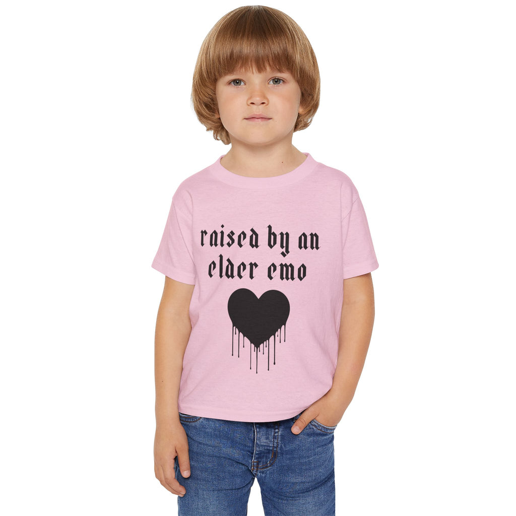 "Raised by an Elder Emo" Dripping Heart Kids Tee