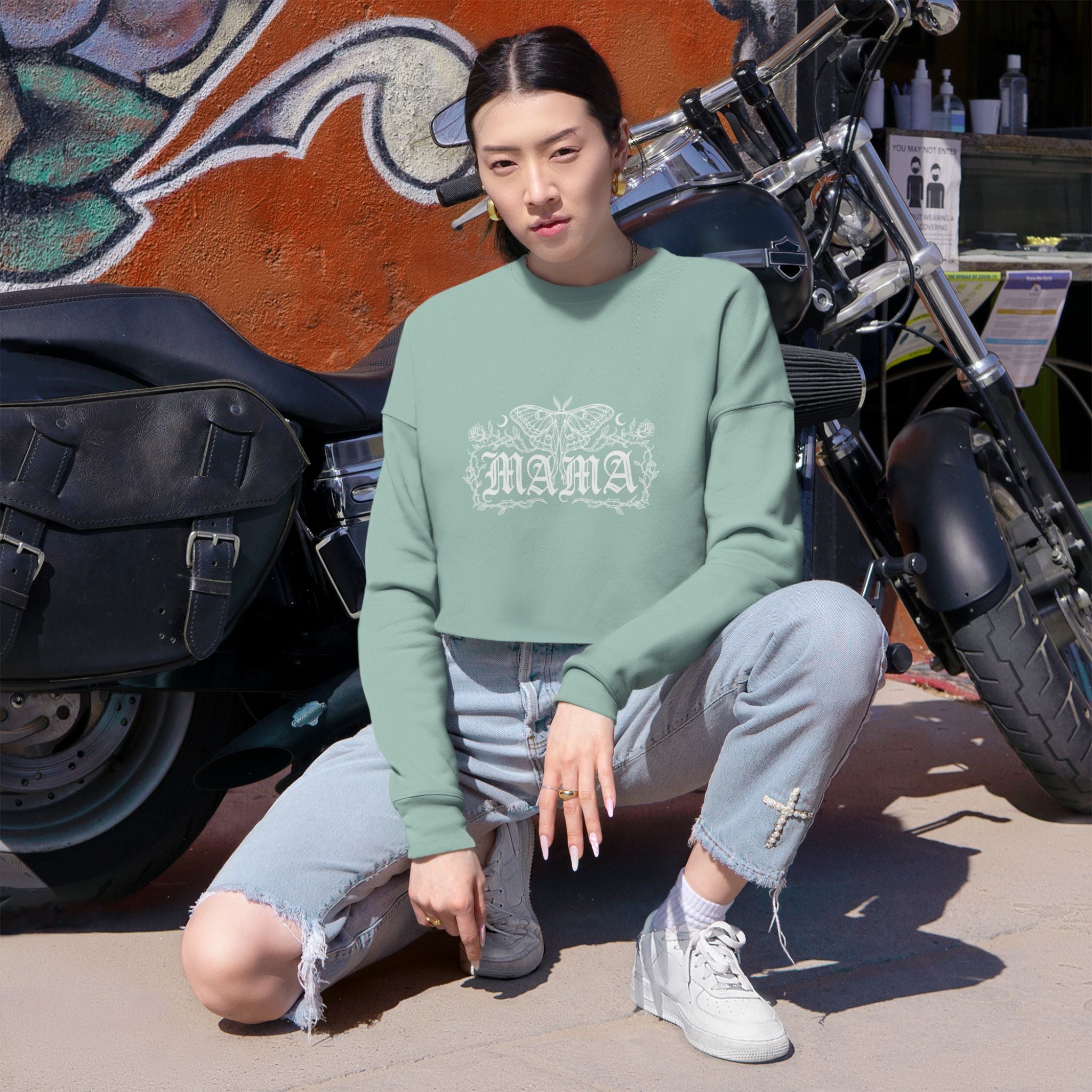 Goth/Whimsy Mama Floral Cropped Sweatshirt