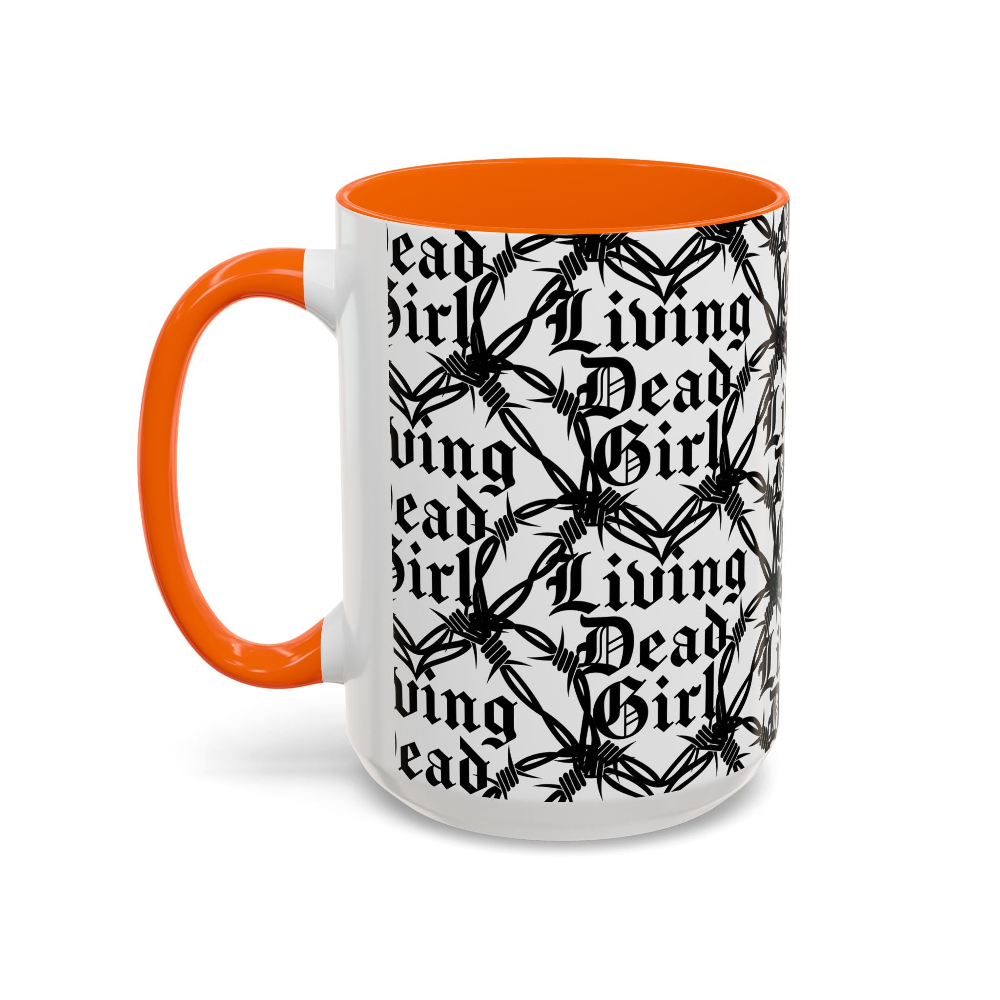 Living Dead Girl Mug | Gothic Barbed Wire Typography Accent Coffee Mug