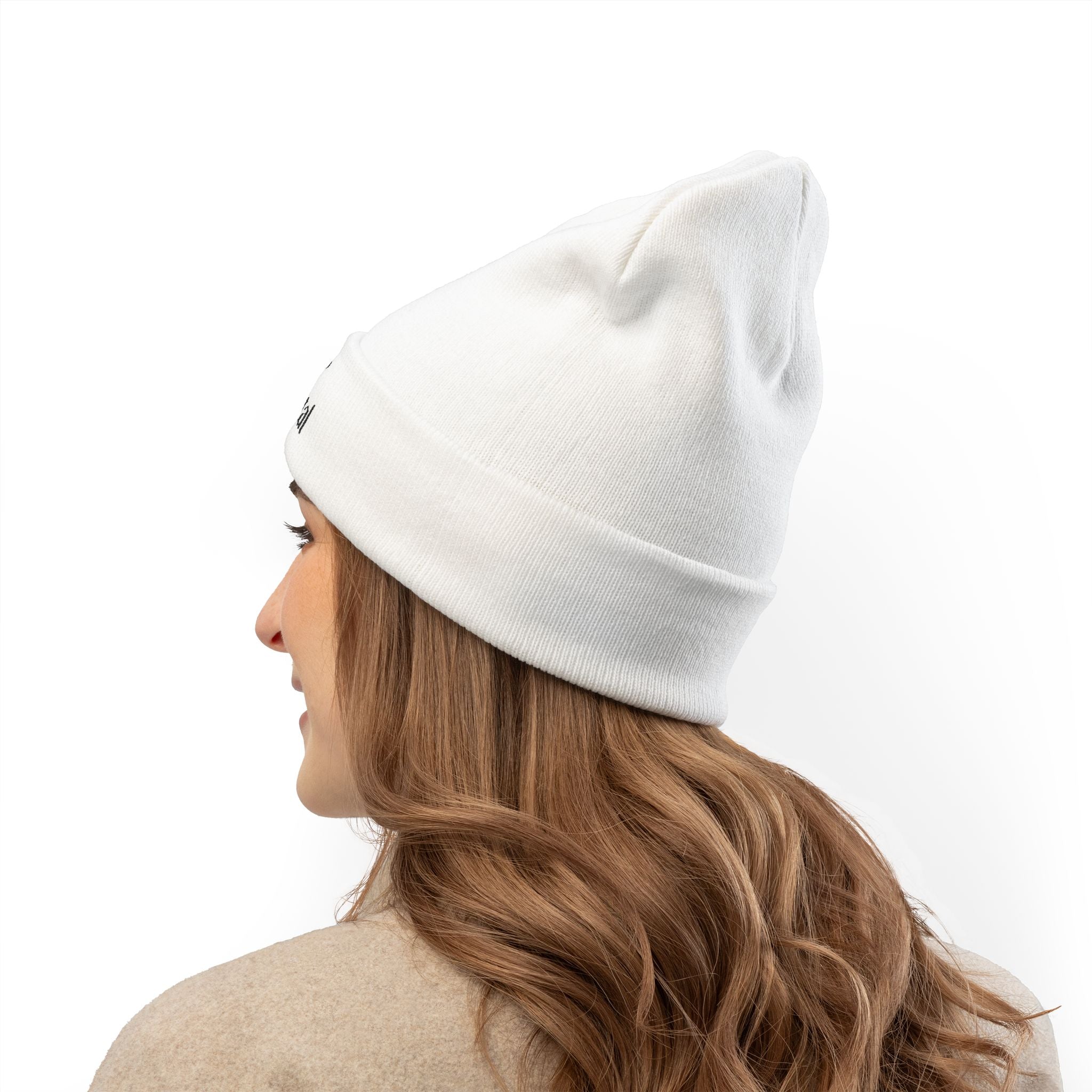 Embroidered Beanie — "hot girls cry to metal" Knit Winter Hat