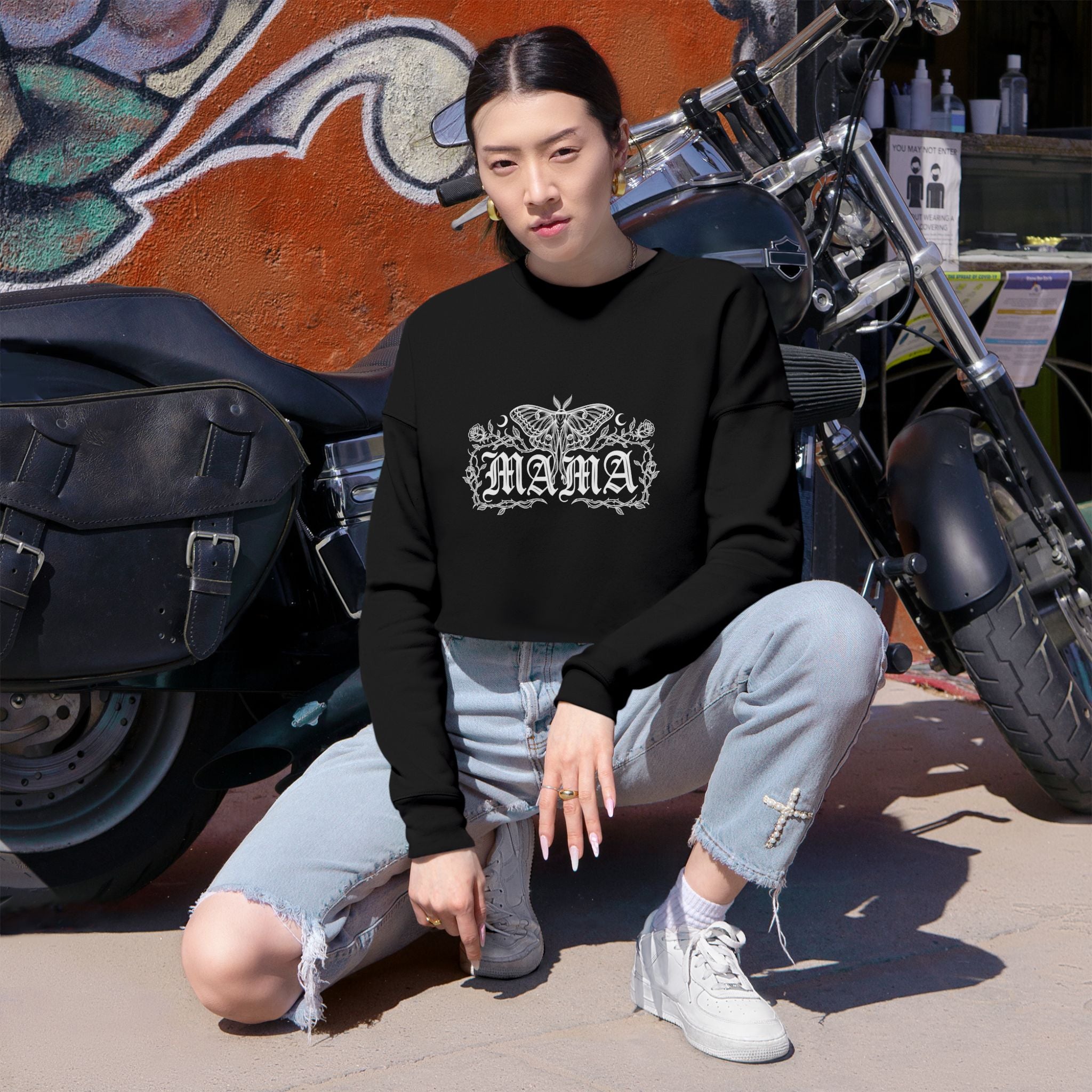 Goth/Whimsy Mama Floral Cropped Sweatshirt
