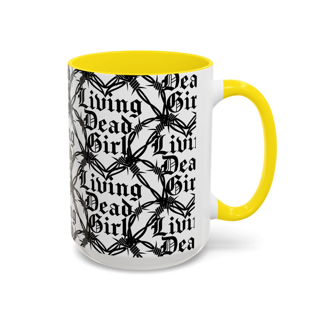 Living Dead Girl Mug | Gothic Barbed Wire Typography Accent Coffee Mug