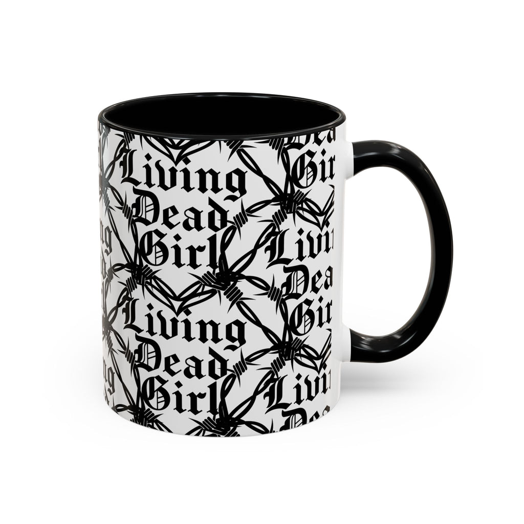 Living Dead Girl Mug | Gothic Barbed Wire Typography Accent Coffee Mug