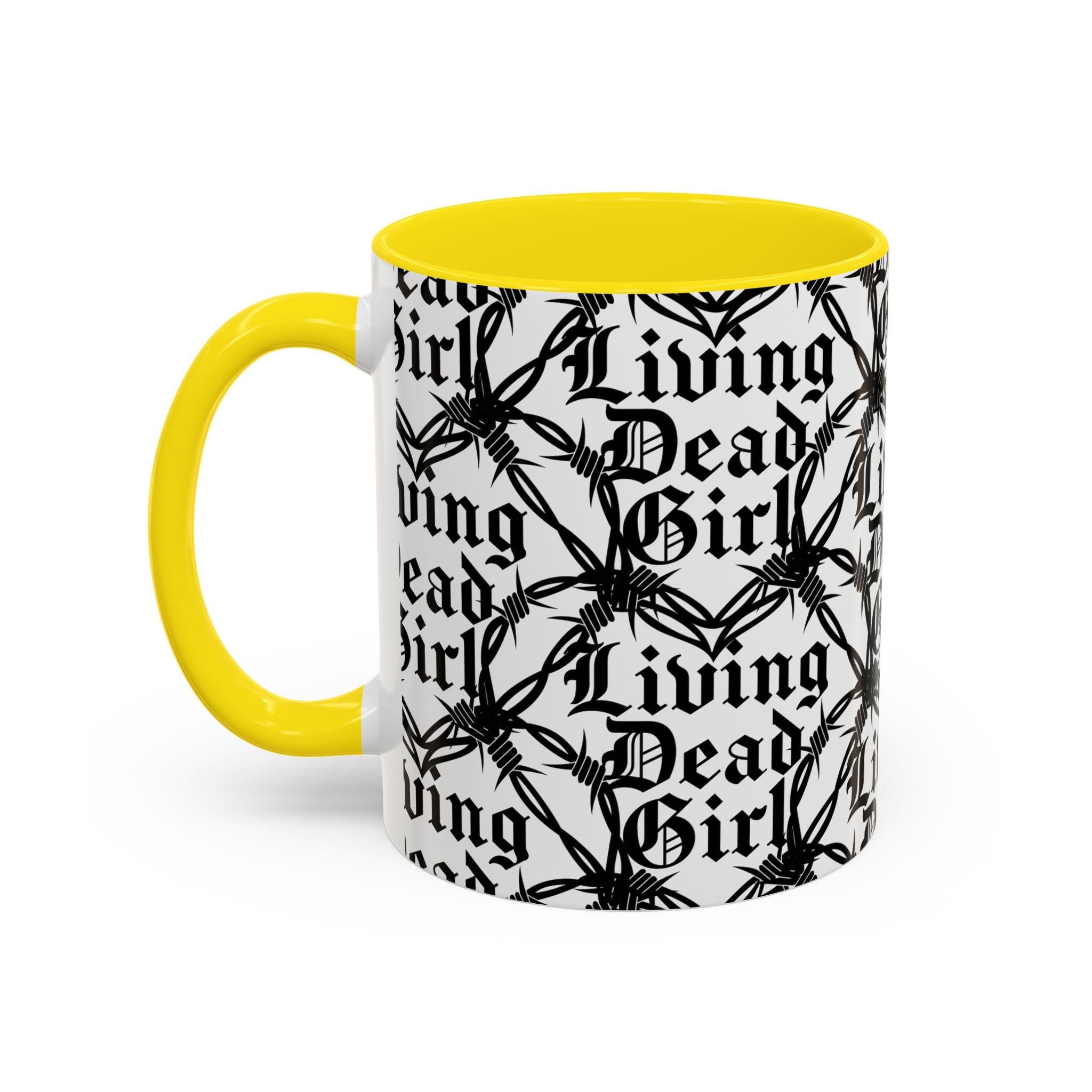 Living Dead Girl Mug | Gothic Barbed Wire Typography Accent Coffee Mug